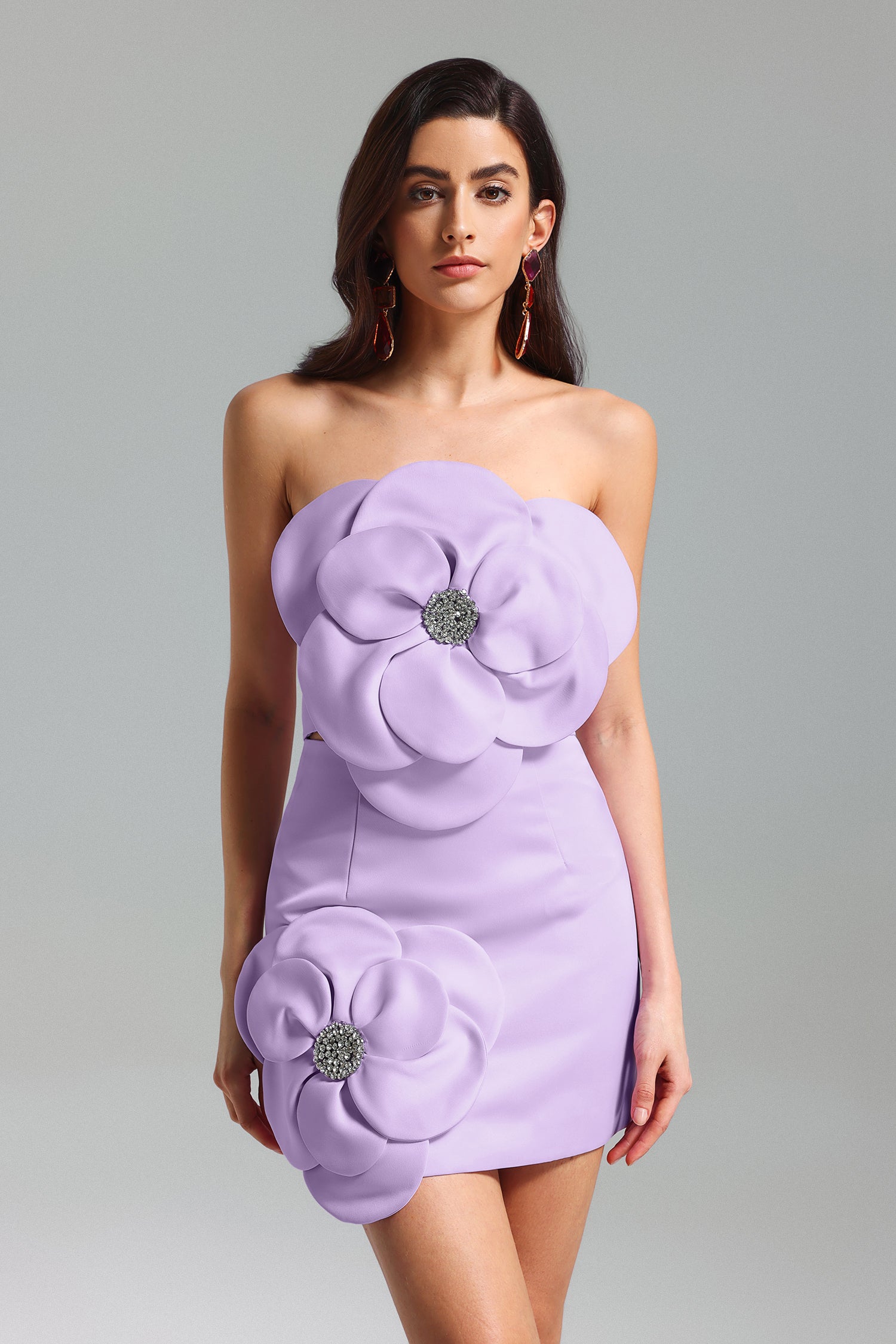 Lila Flower Strapless Mini Dress