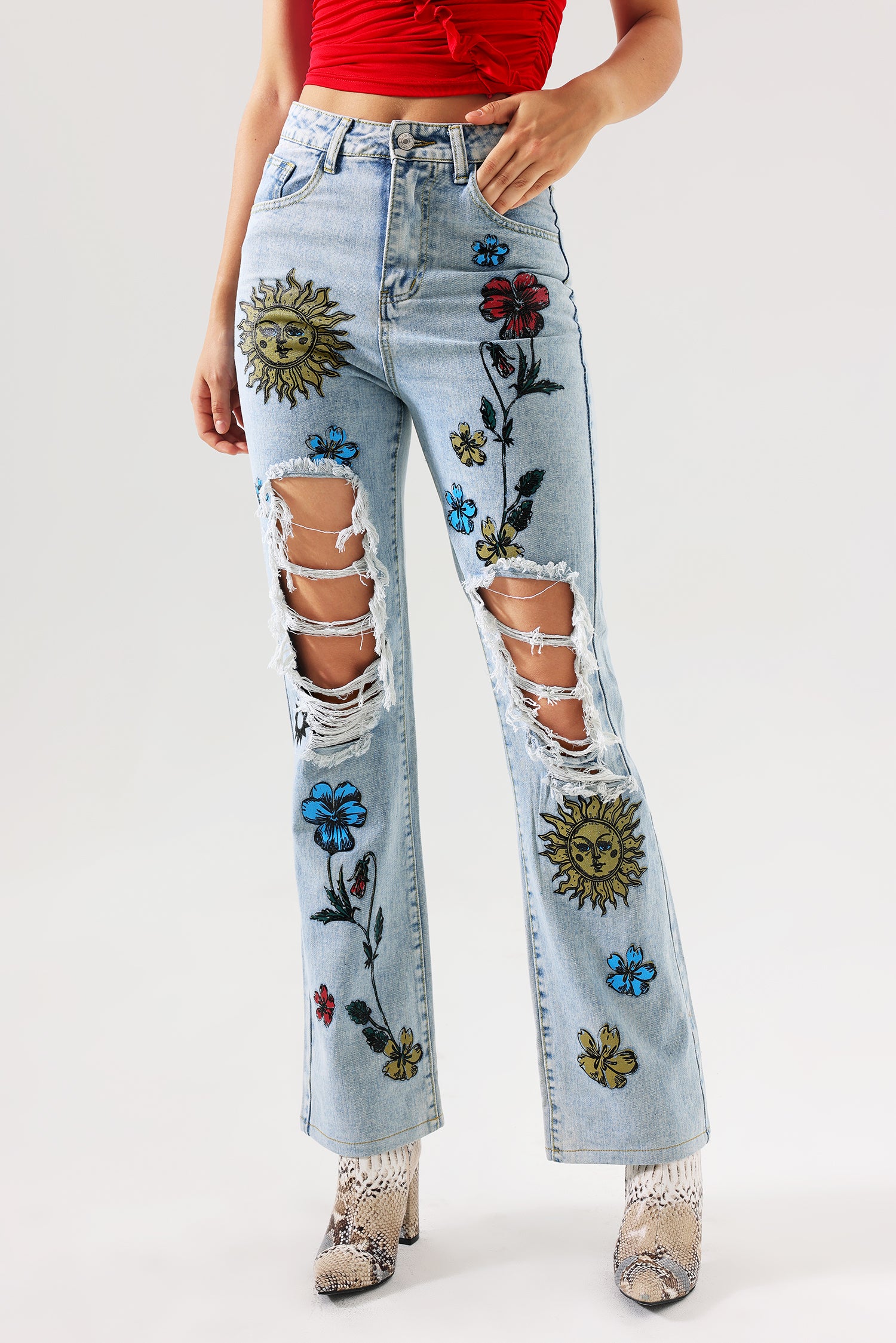 Lina Ripped Printed Jeans