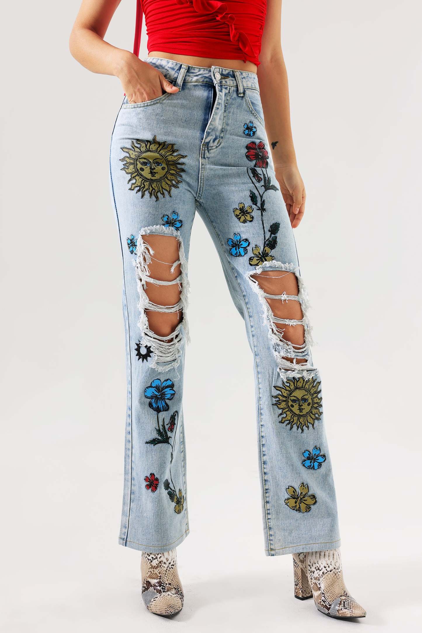 Lina Ripped Printed Jeans