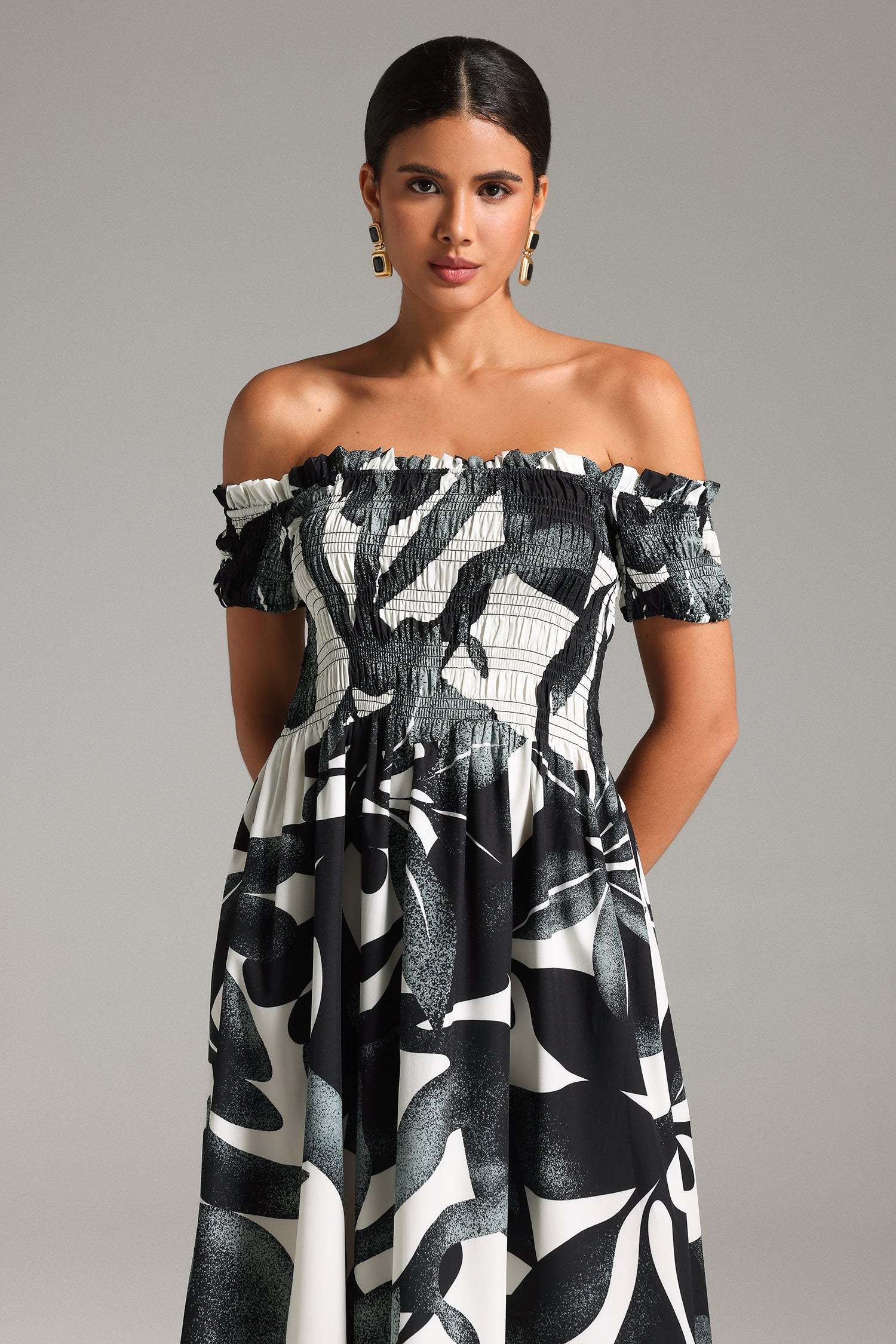 Lorena Off-shoulder Smocking Dress