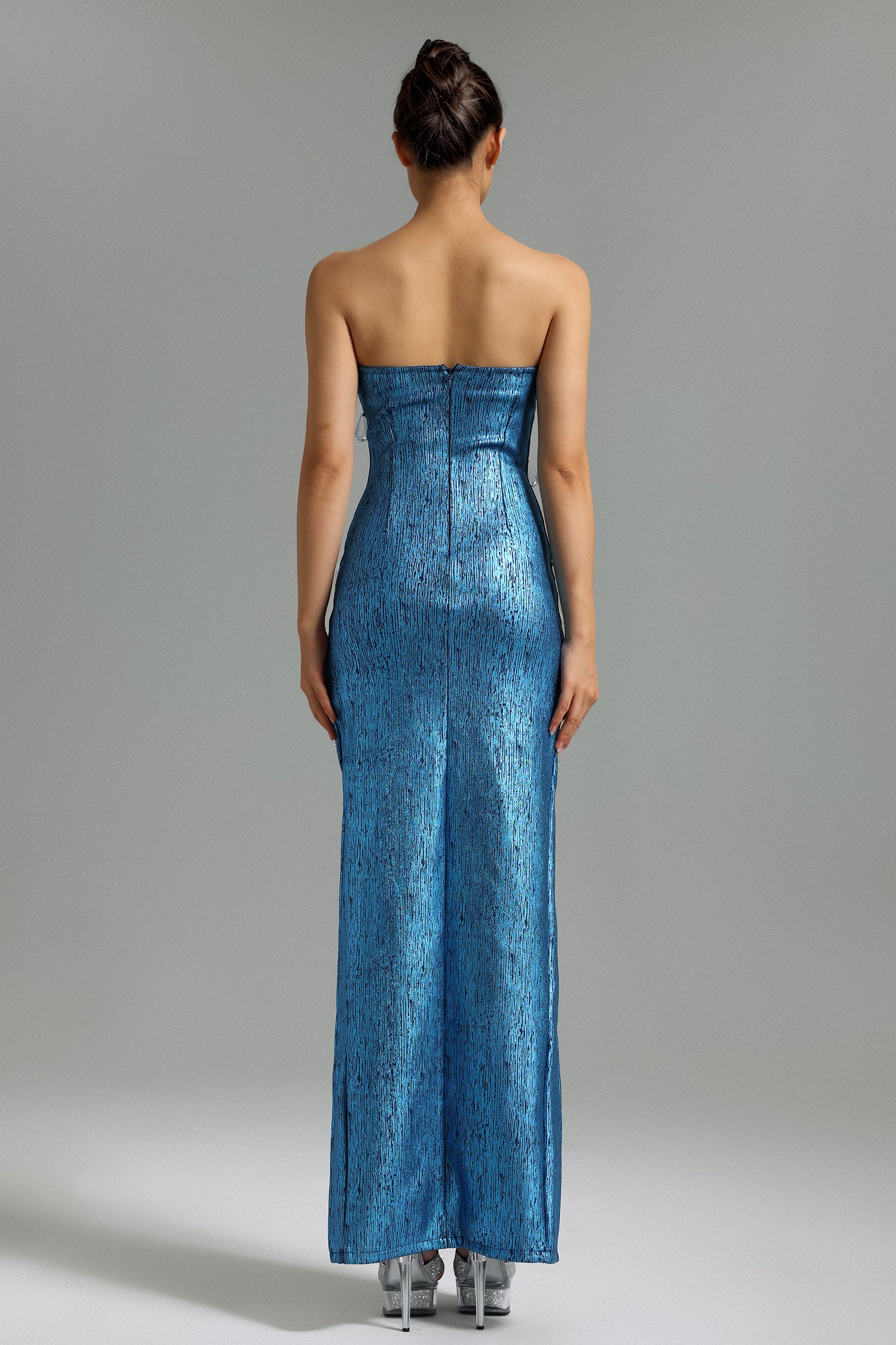 Lorin Water Drop Diamante Metallic Maxi Dress - Blue