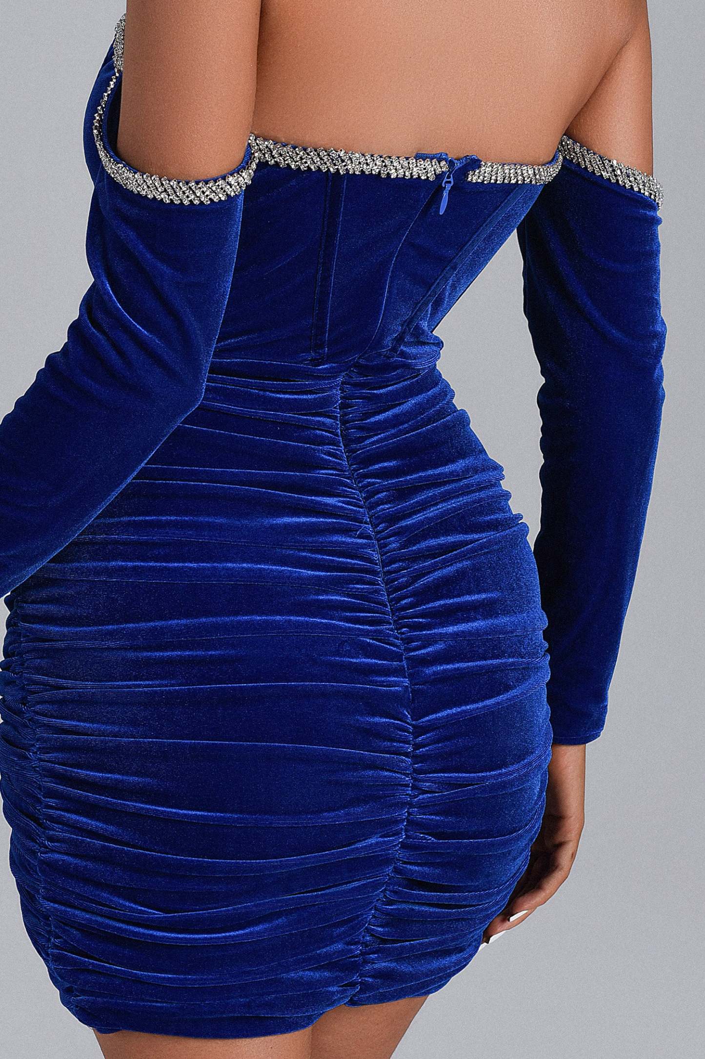 Maeva Long Sleeve Cystal Trim Corset Dress - Blue