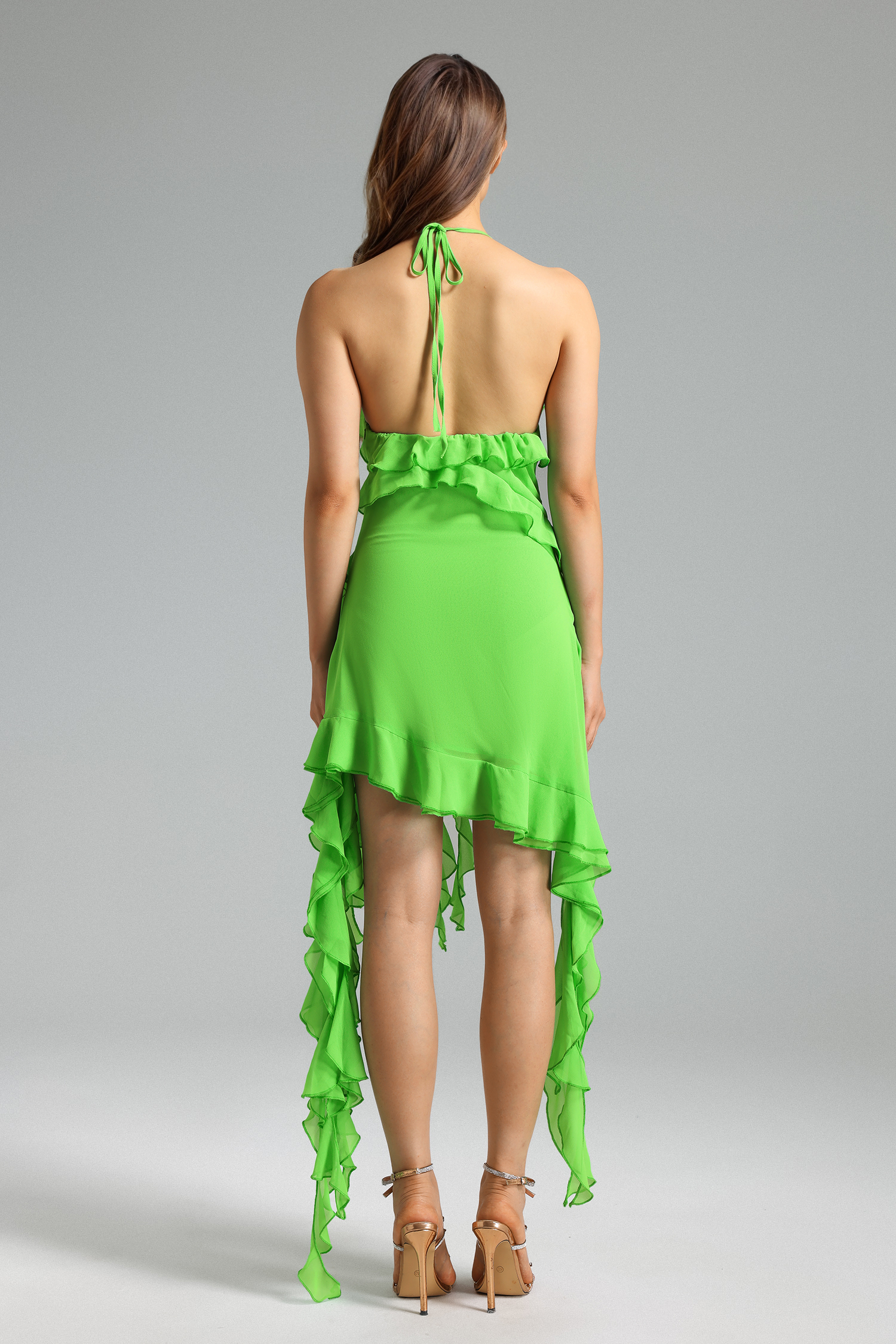 Margot Flower Ruffled Halter Mini Dress - Green