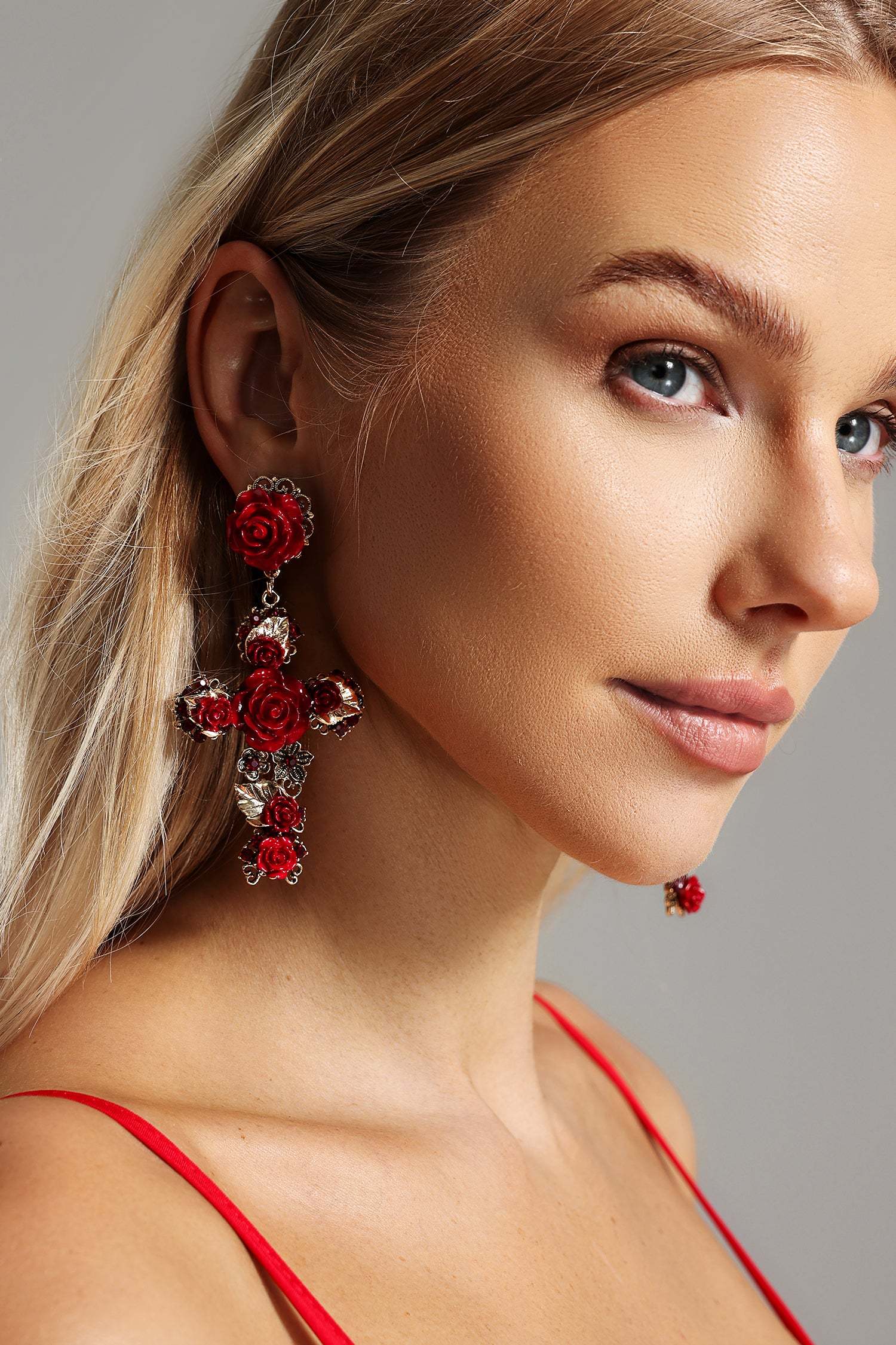 Mary Flower Cross Earrings
