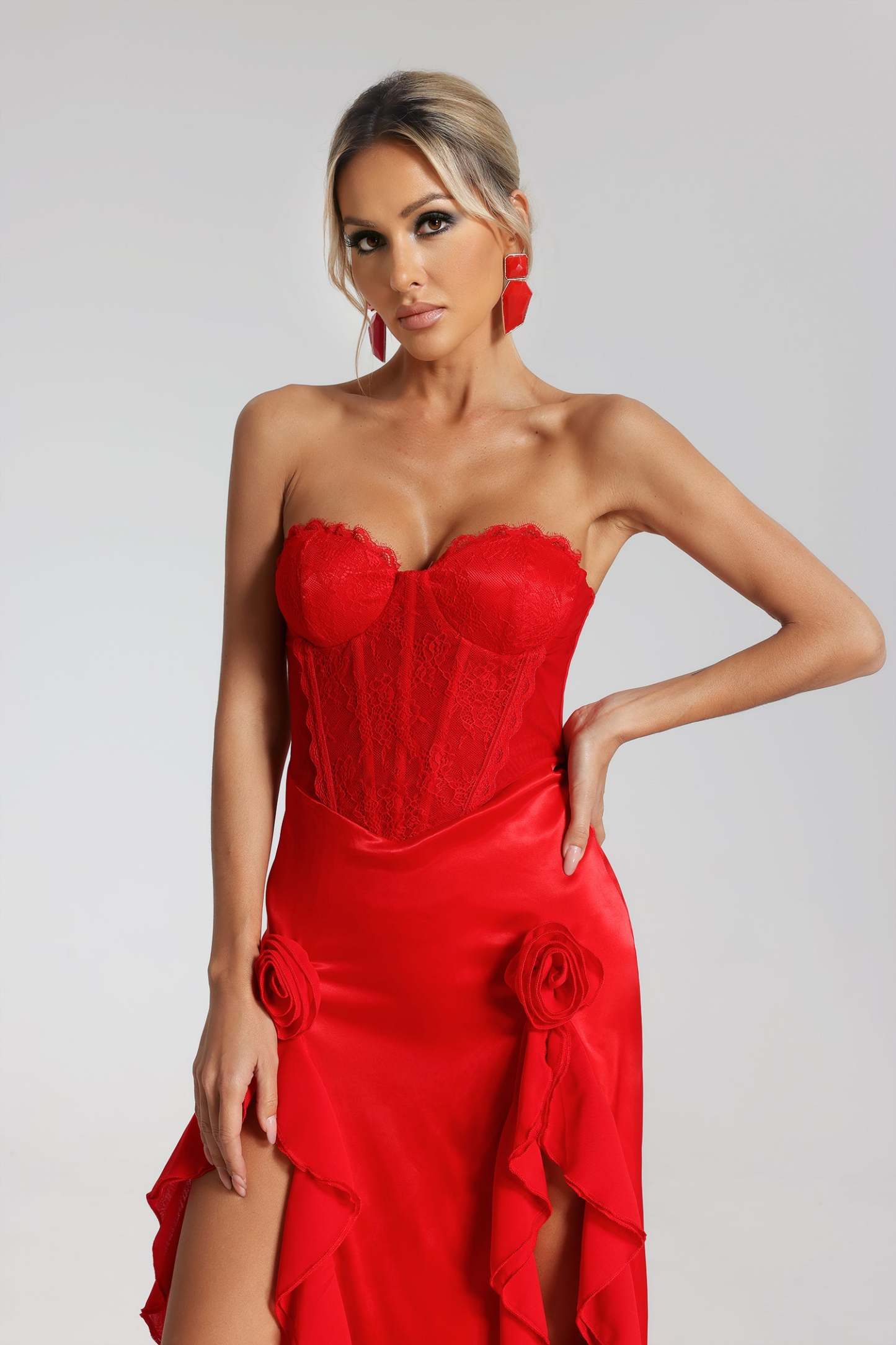 Melissa Strapless Flounced Maxi Dress