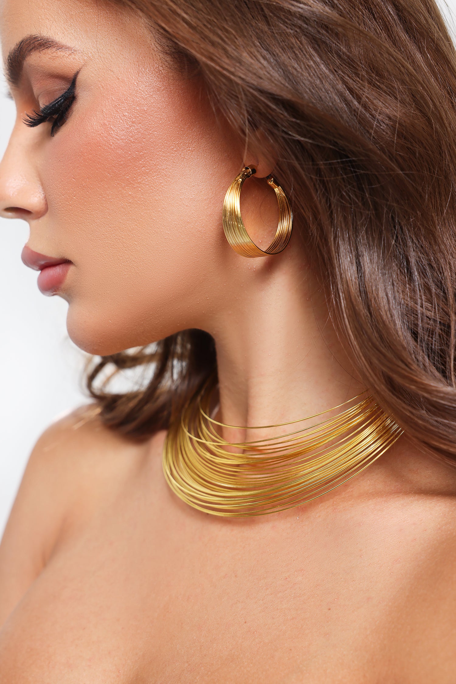 Mercedes Golden Earrings Necklace Set