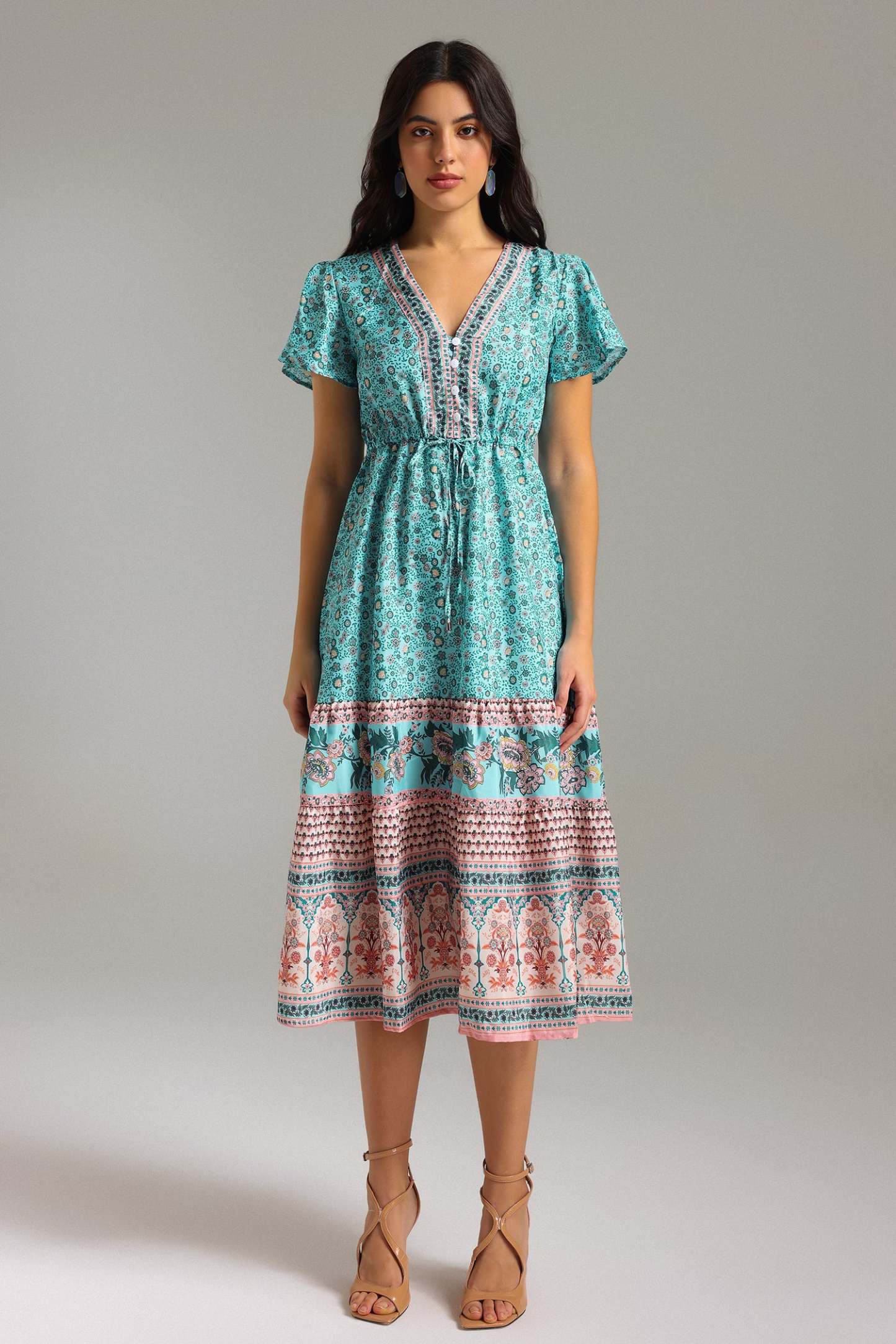 Mia V-Neck Printed Midi Dress
