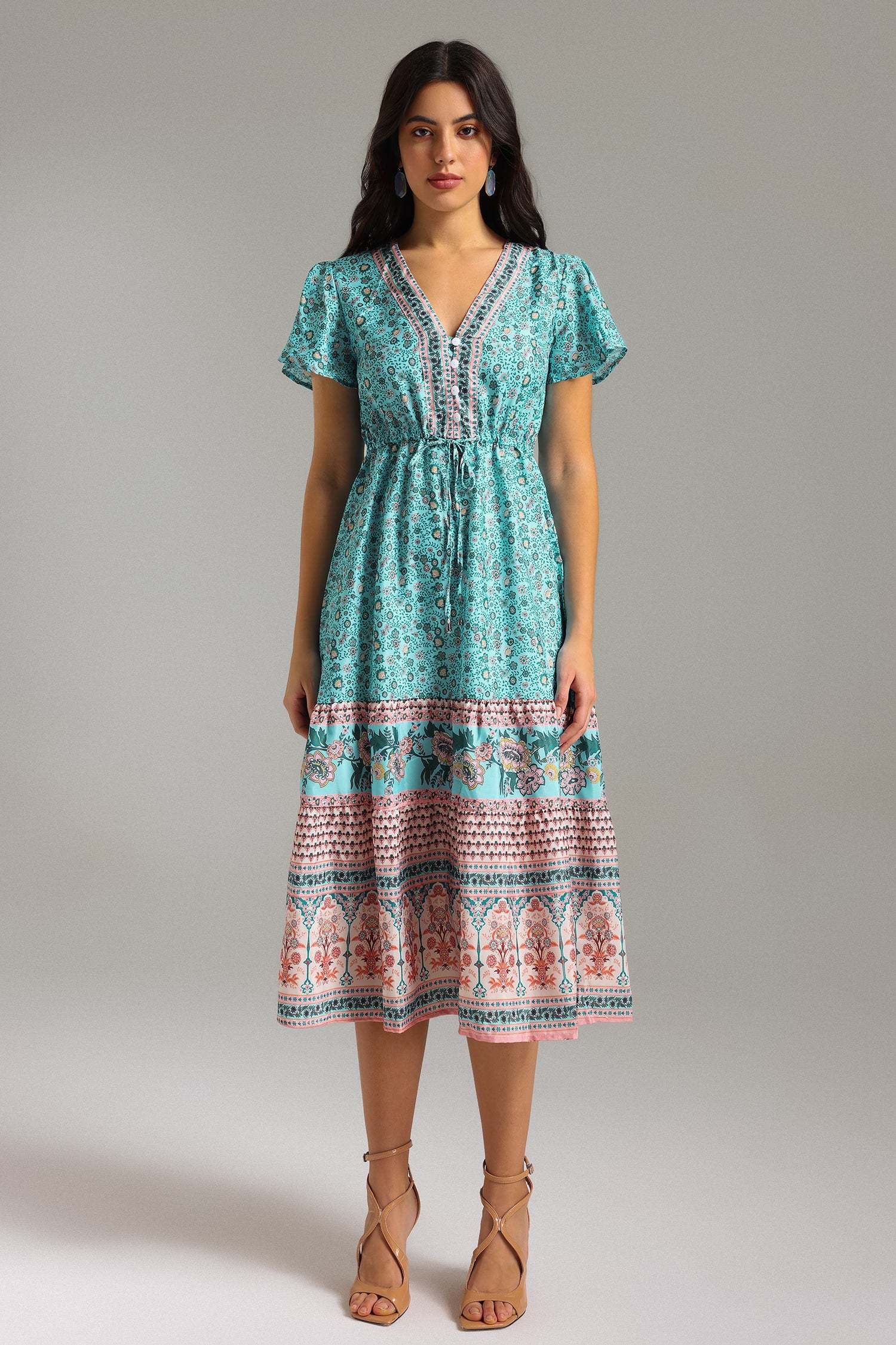 Mia V-Neck Printed Midi Dress