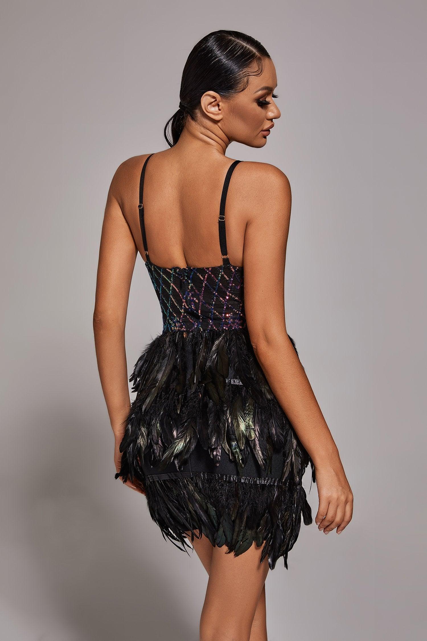 Bebe sequin 2025 feather dress