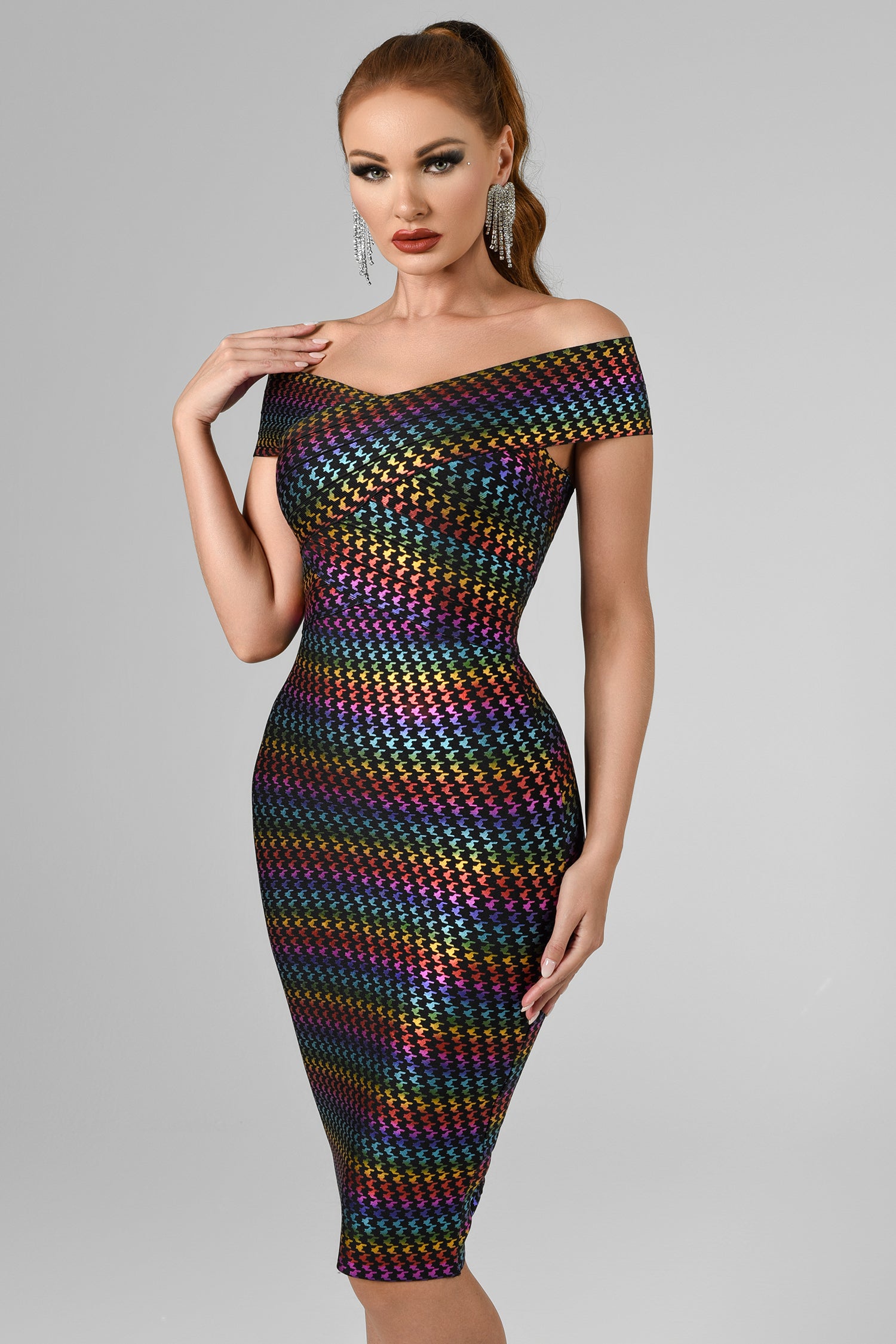 Mota Off Shoulder Midi Bandage Dress - Bellabarnett