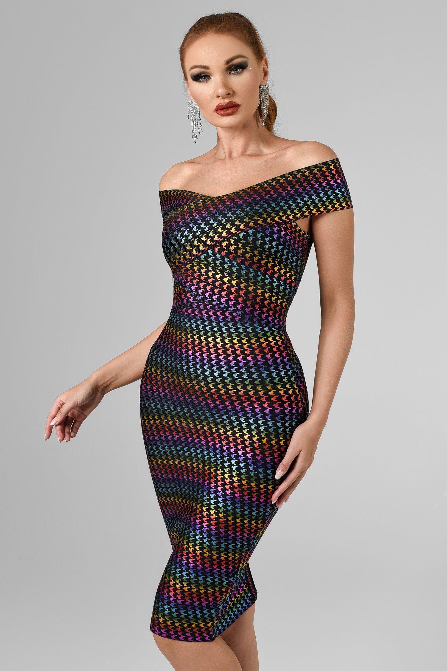 Mota Off Shoulder Midi Bandage Dress - Bellabarnett
