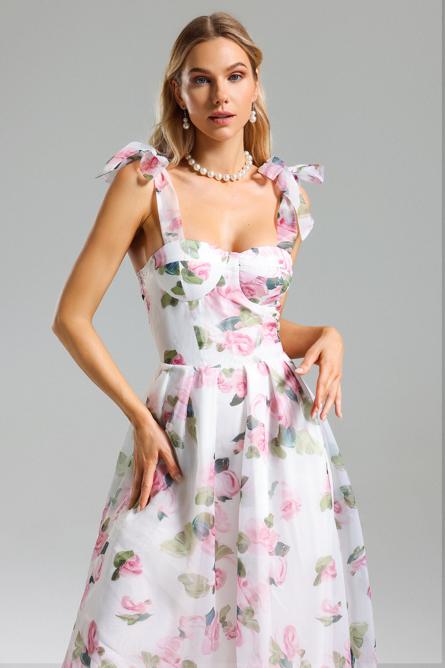 Neal Flower Print Mesh Strappy Dress