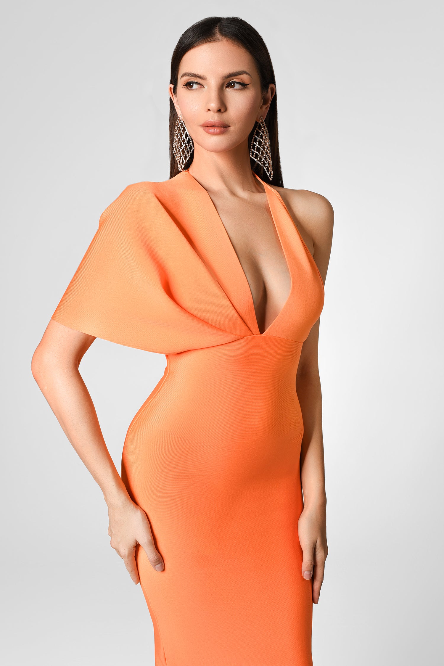 Nico V-neck One-shoulder Bandage Dress - Orange - Bellabarnett