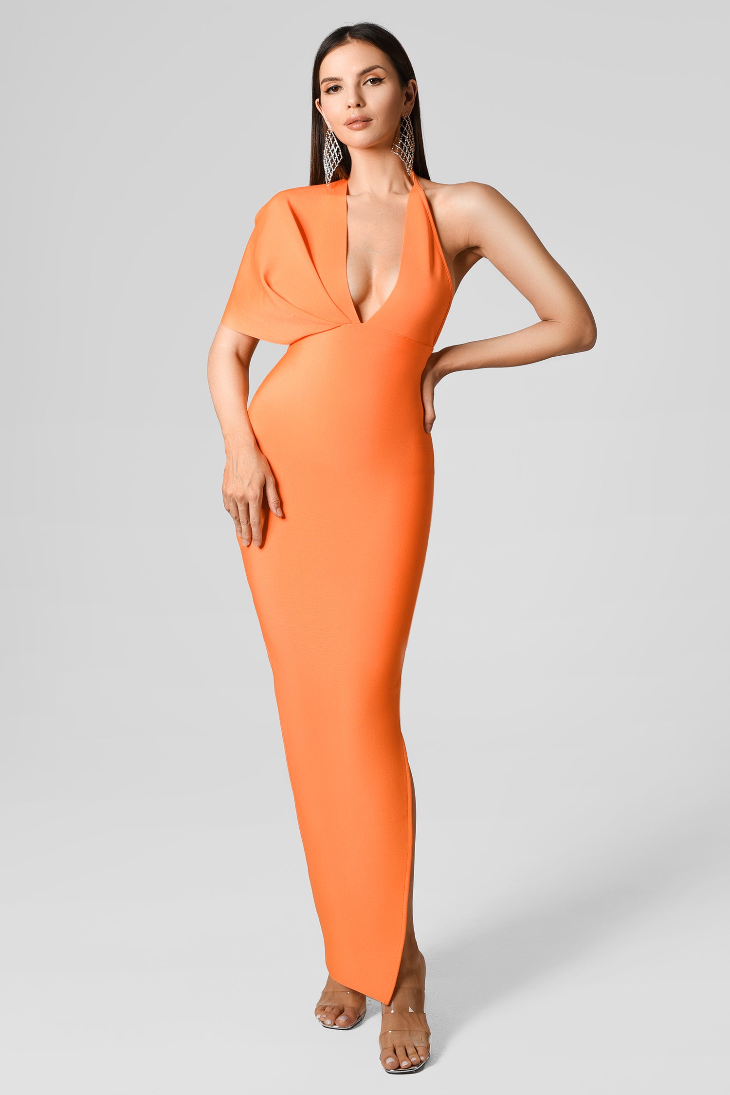 Nico V-neck One-shoulder Bandage Dress - Orange - Bellabarnett