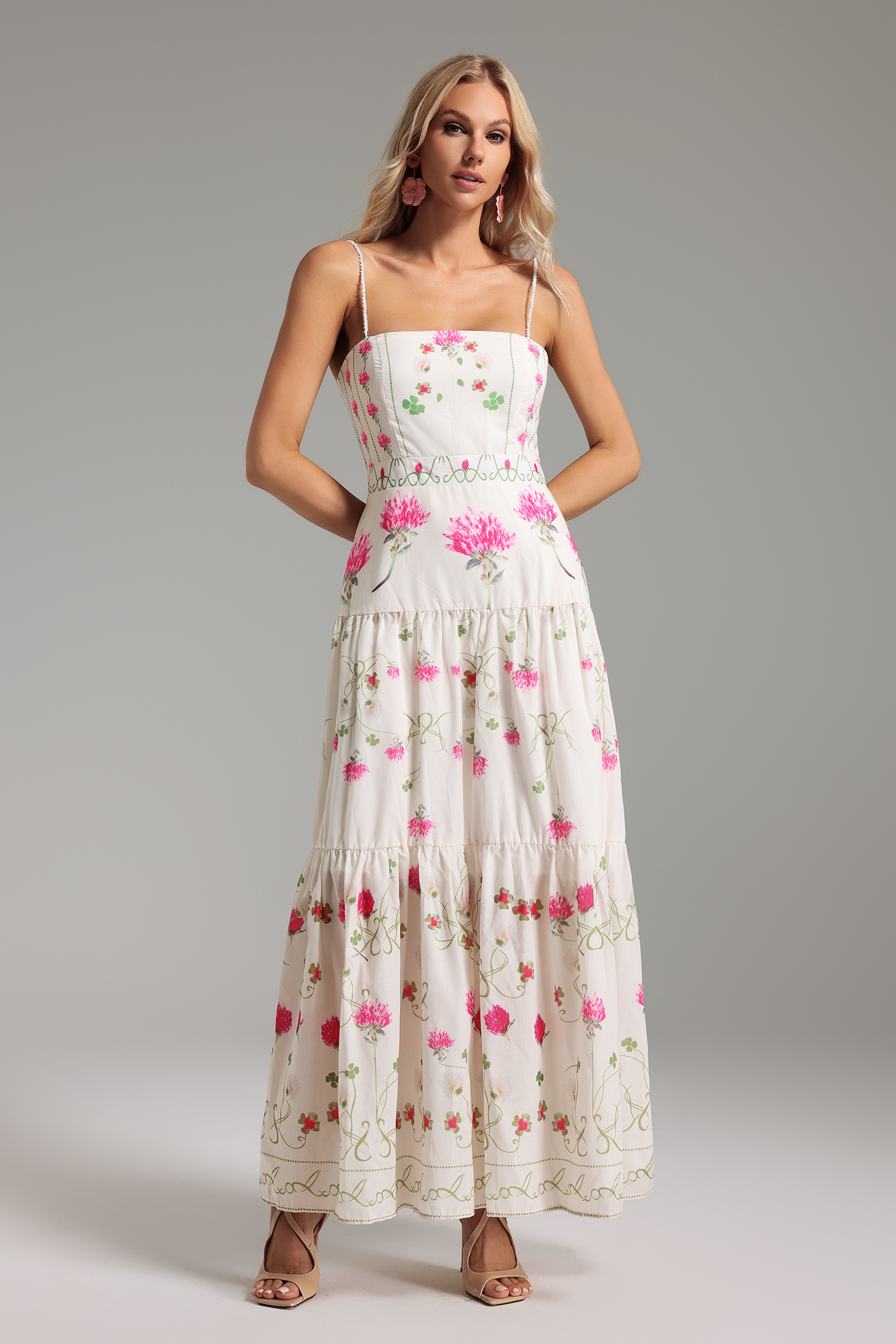 Floral Cami Tapered Waist Midi Dress