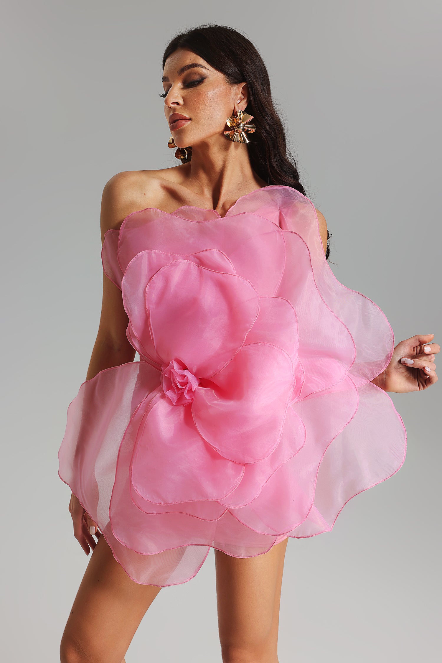 Nydia Mesh Flower Mini Tube Dress-Pink