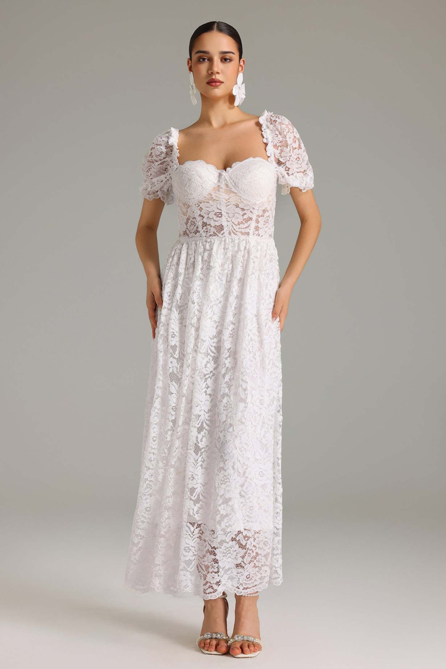 Ohney Puff Sleeves Lace Maxi Dress