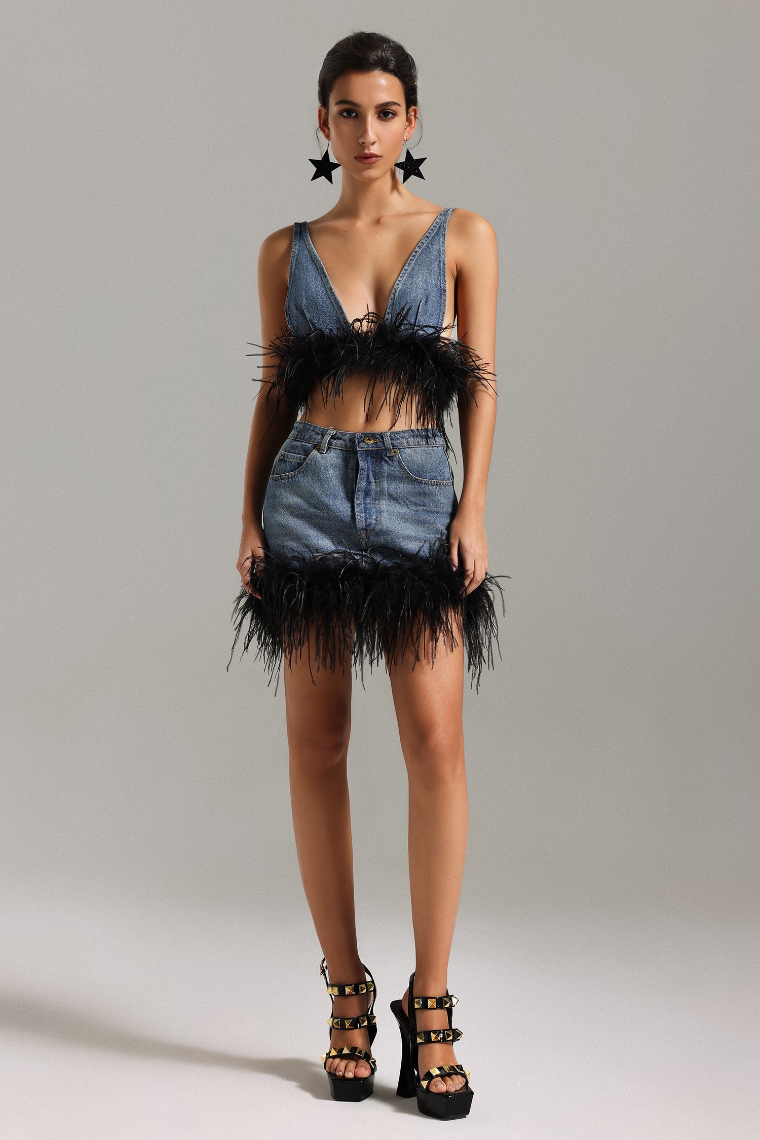 Oliay Feather Denim Set