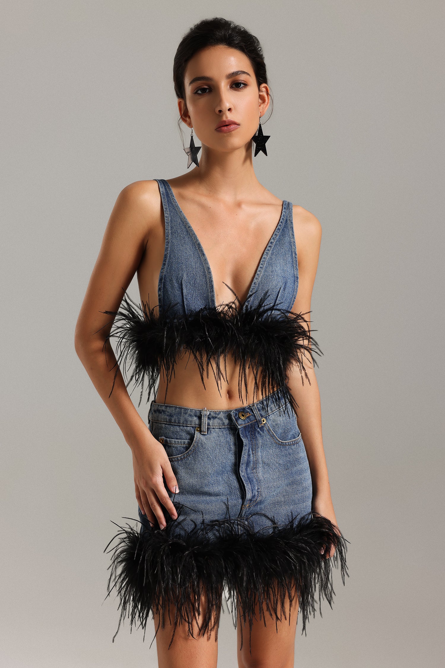 Oliay Feather Denim Set