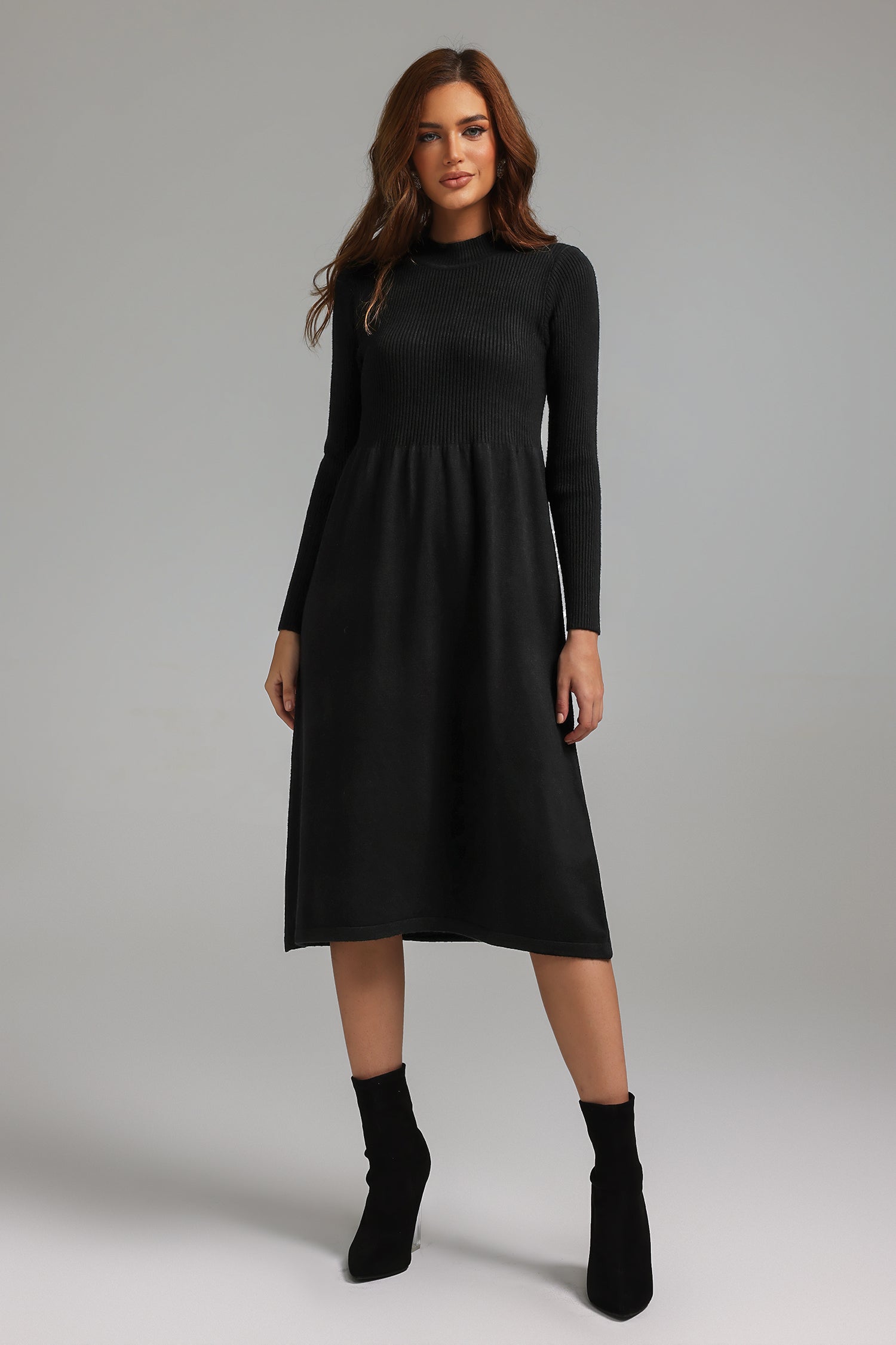 Olive Long-Sleeves Knitted Midi Dress
