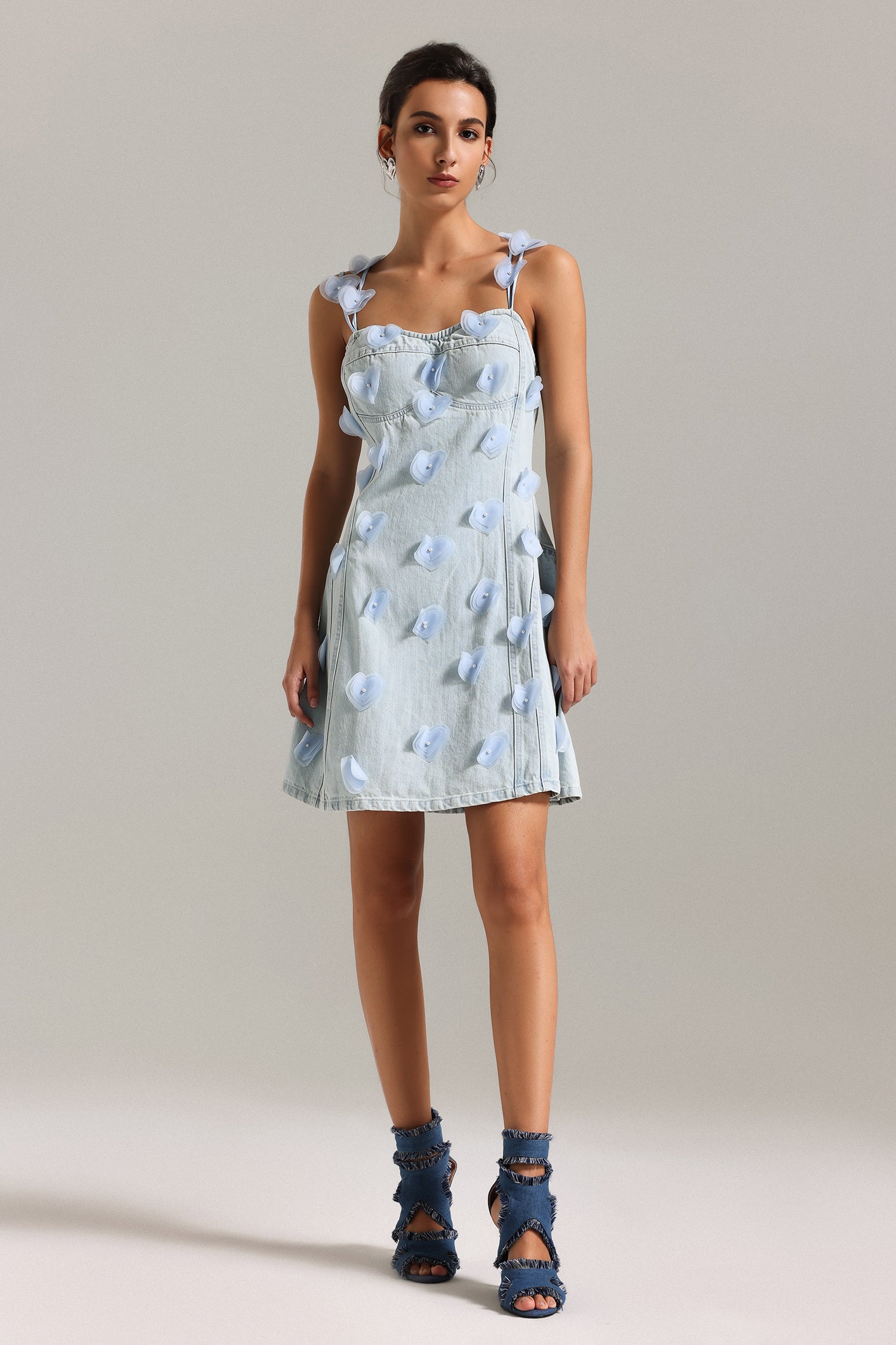 Olivia Flowers Halter Denim Mini Dress – Bellabarnett