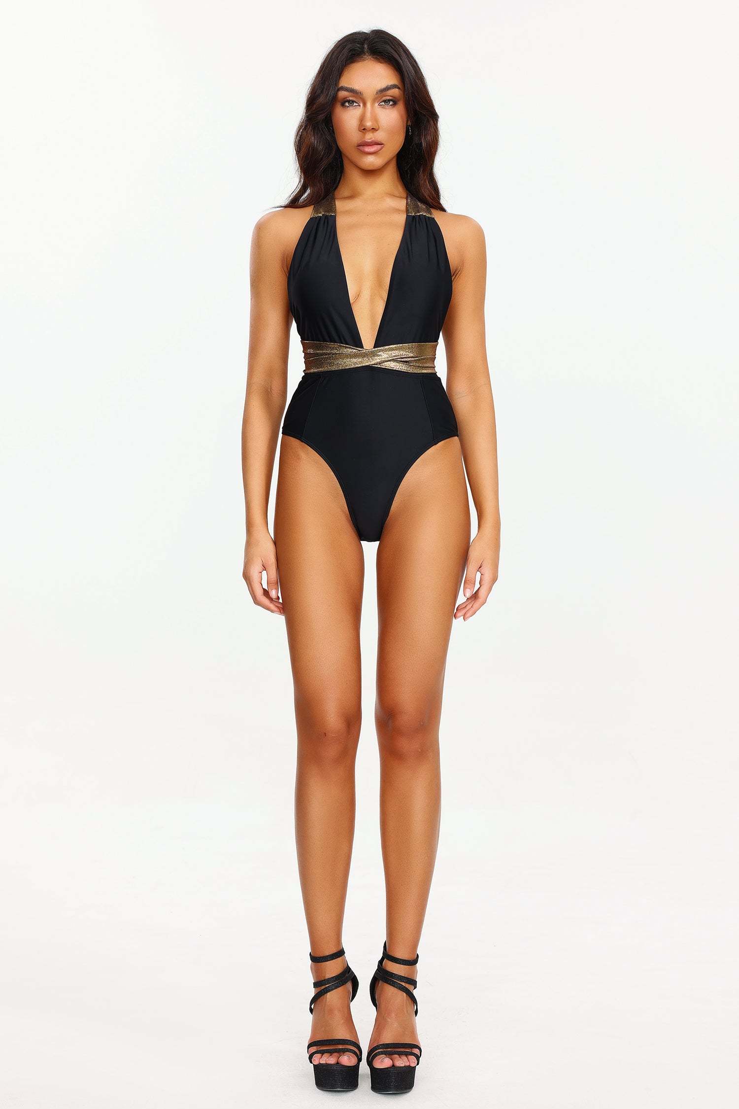 Oval Giled Halter Strappy Swimsuit