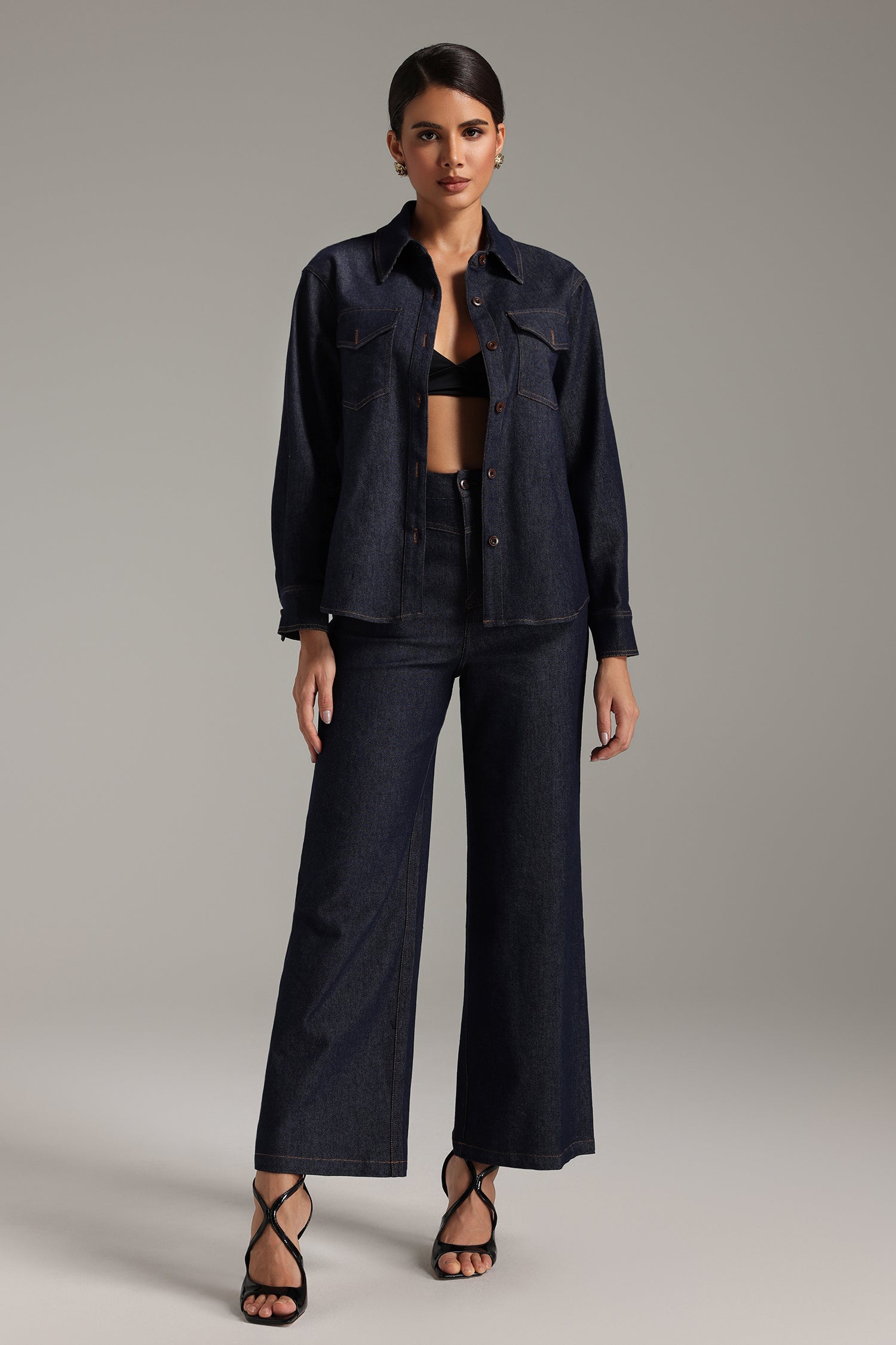 Oval V Neck Jean Suit