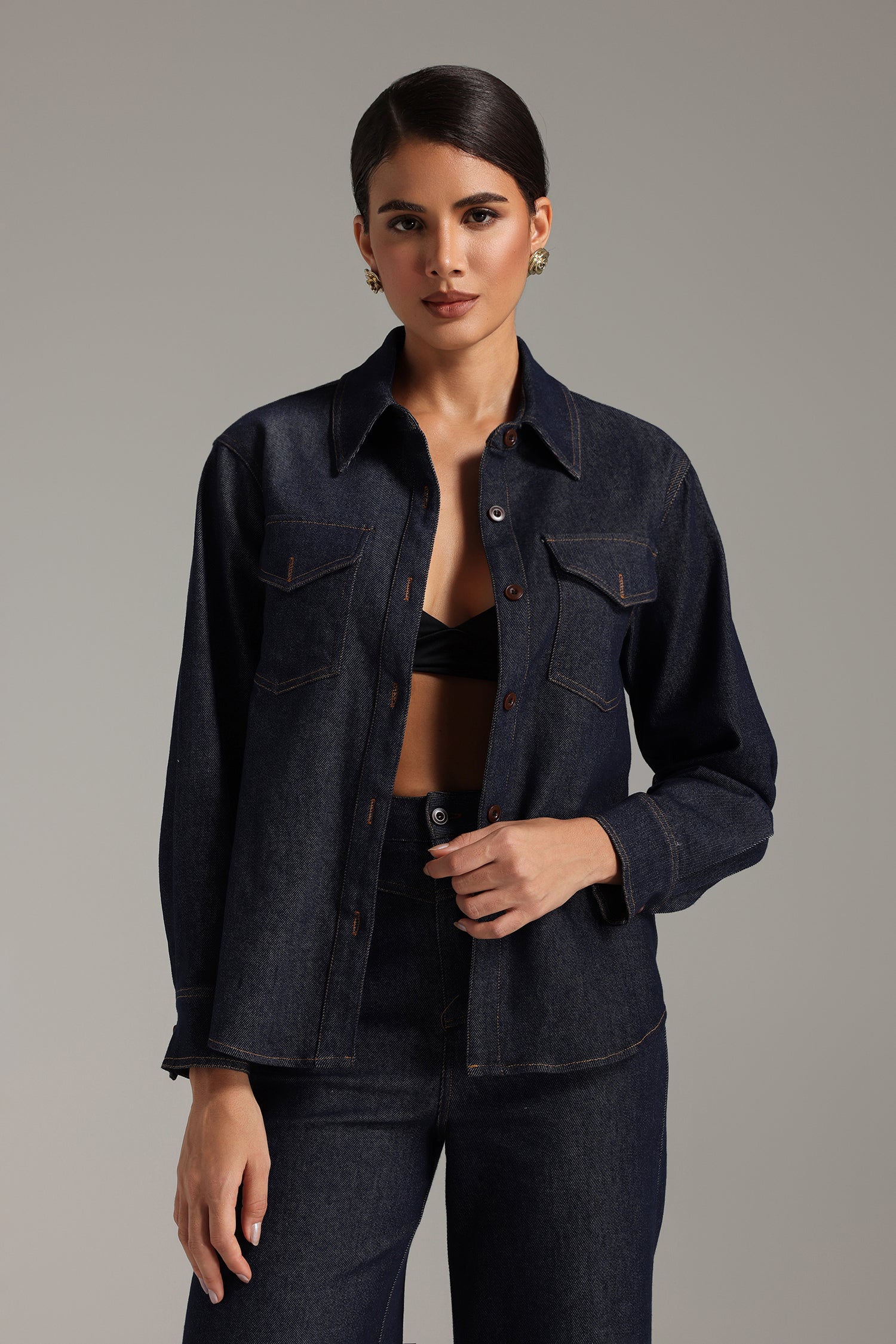 Oval V Neck Jean Suit