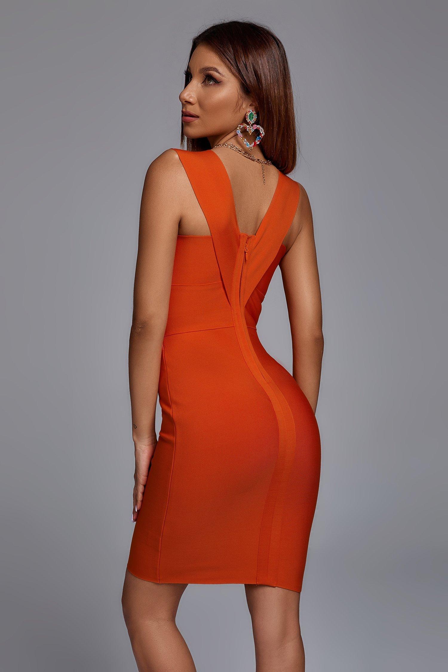 Rafaela V-neck Bandage Dress - Orange - Bellabarnett