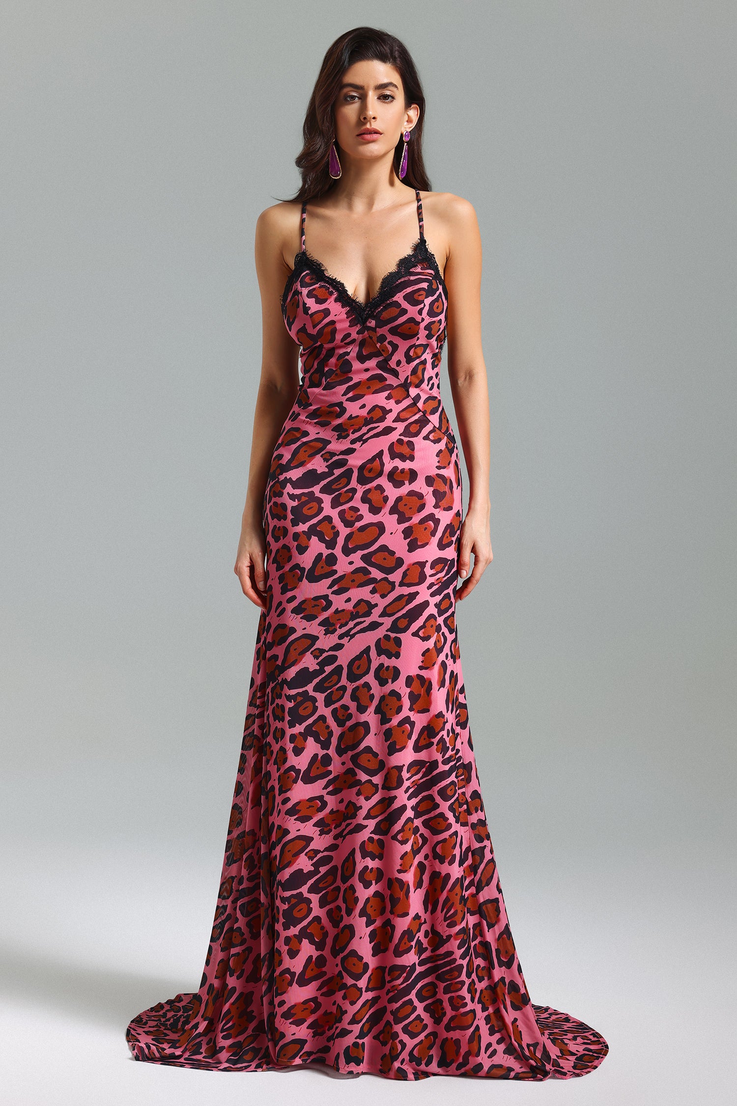 Reese Lace Leopard Printed Maxi Dress