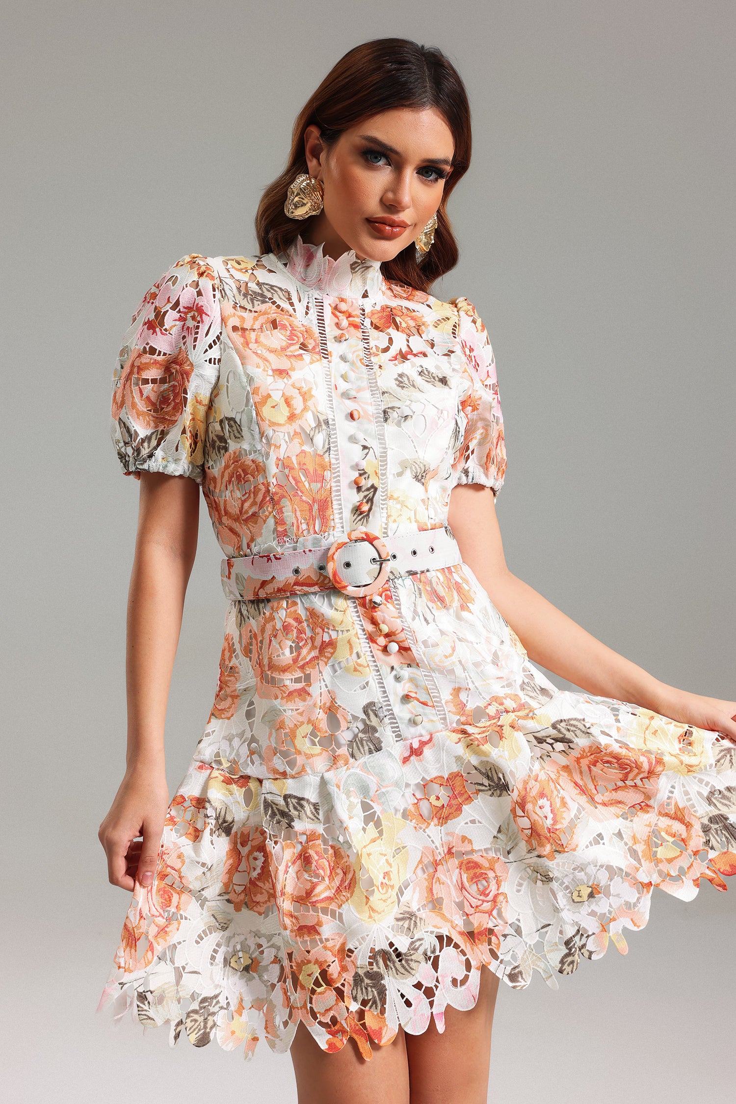 Rikiny Floral Lace Mini Dress