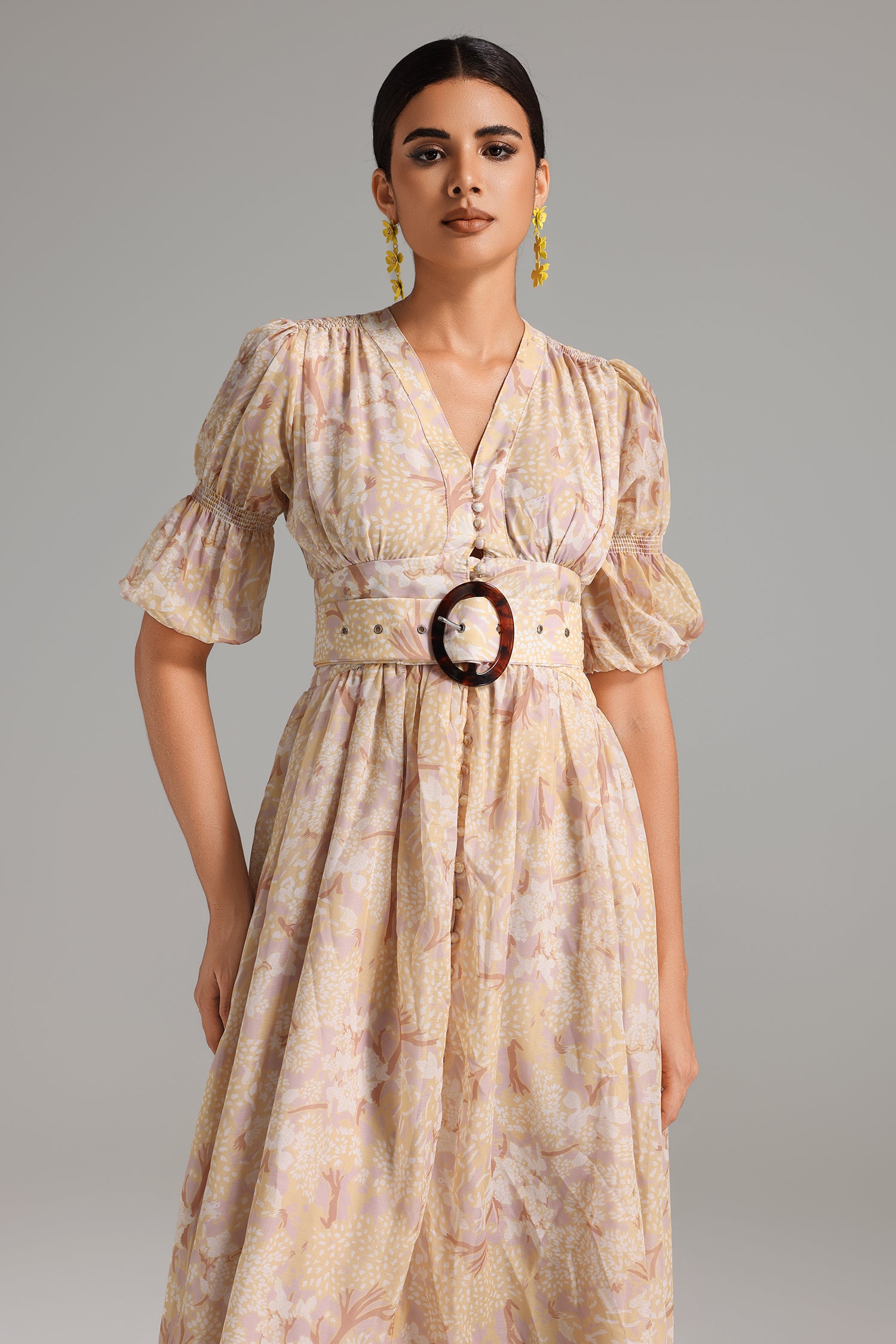 Roche Printed Button Placket Dress