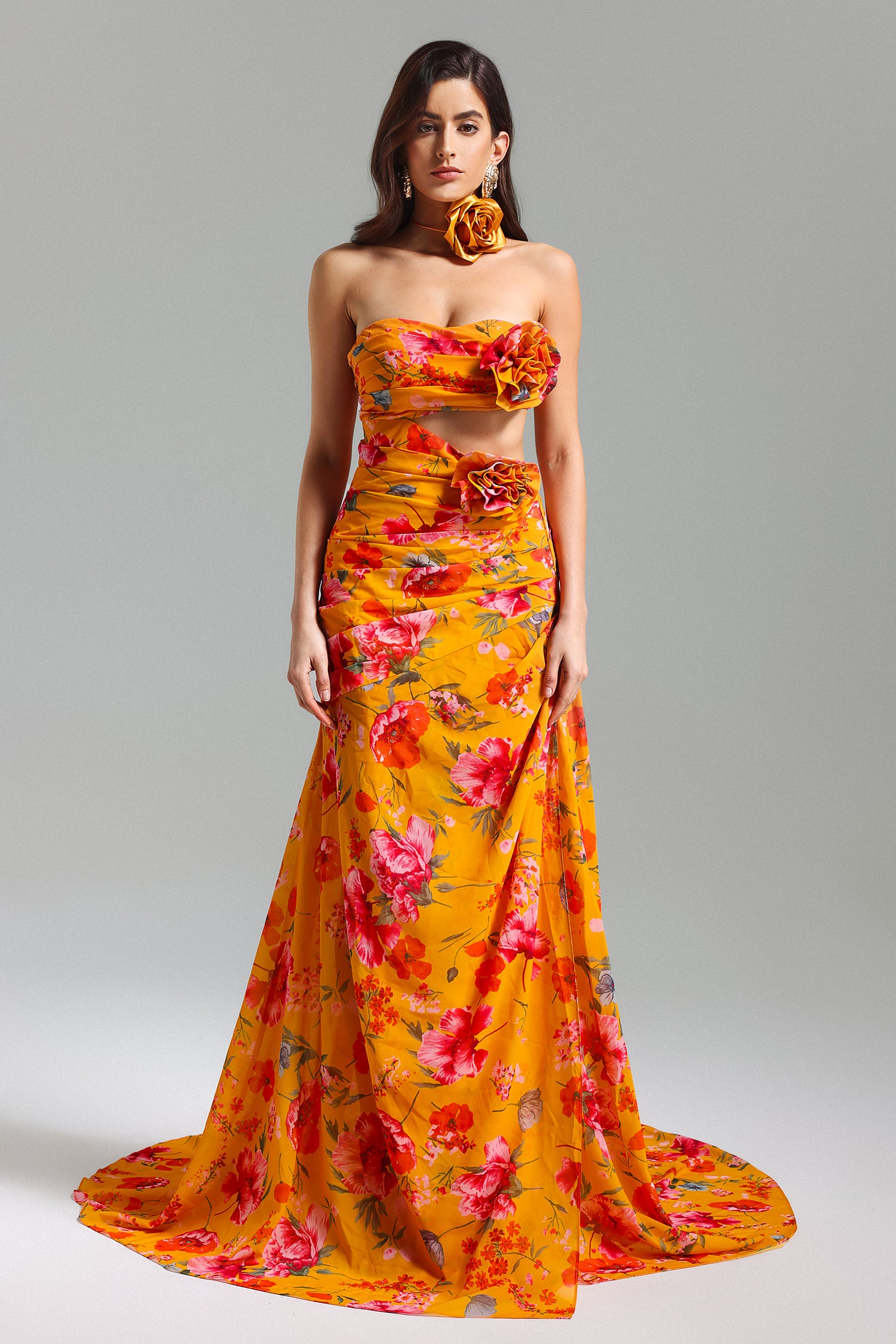 Roxany Cut Out Flower Printed Maxi Dress