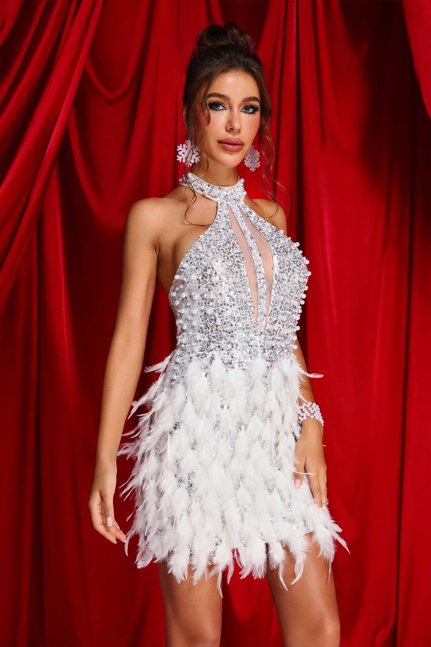 White feather 2024 sequin dress