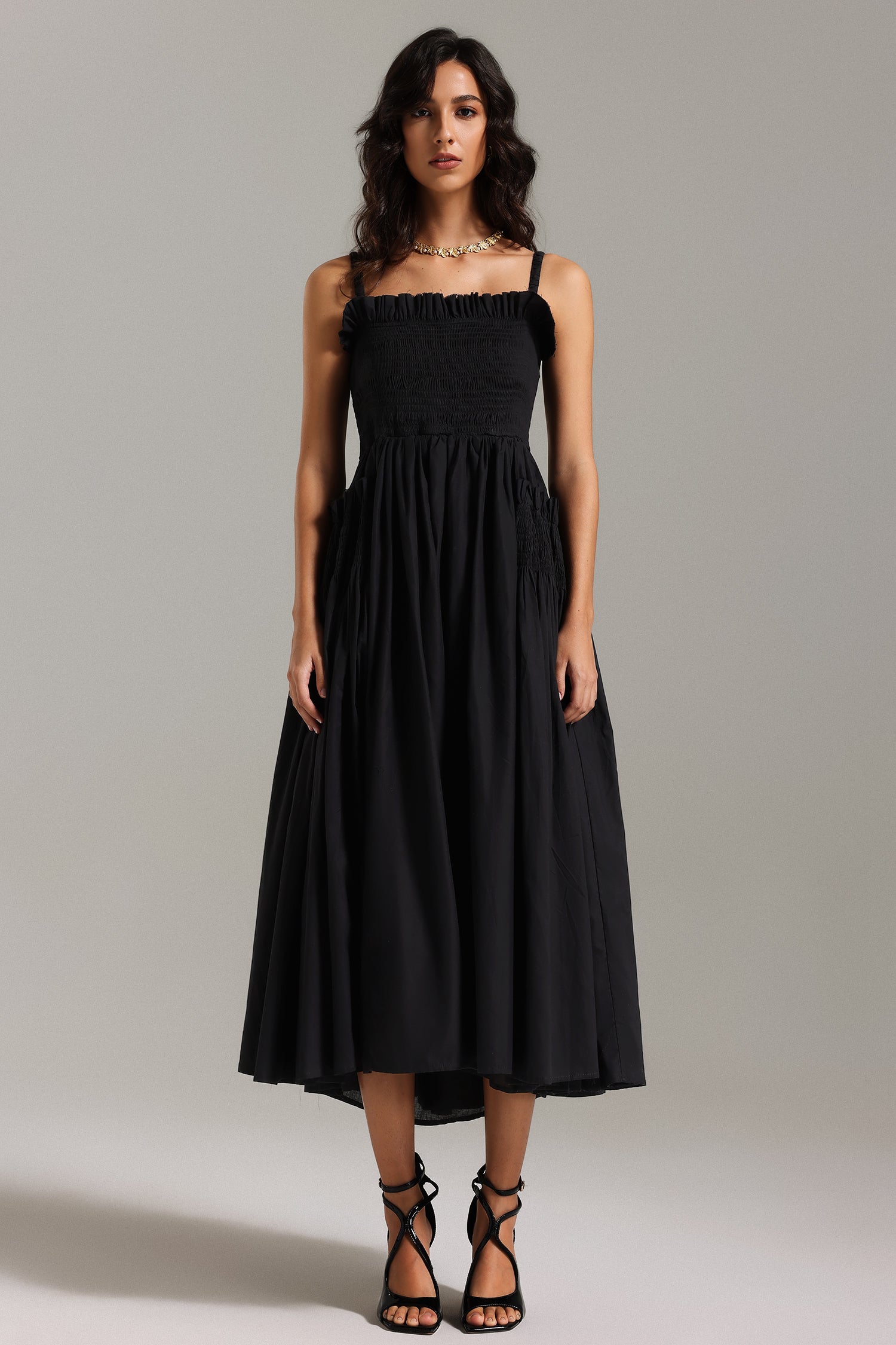 Saha Straps Flounced Midi Dress