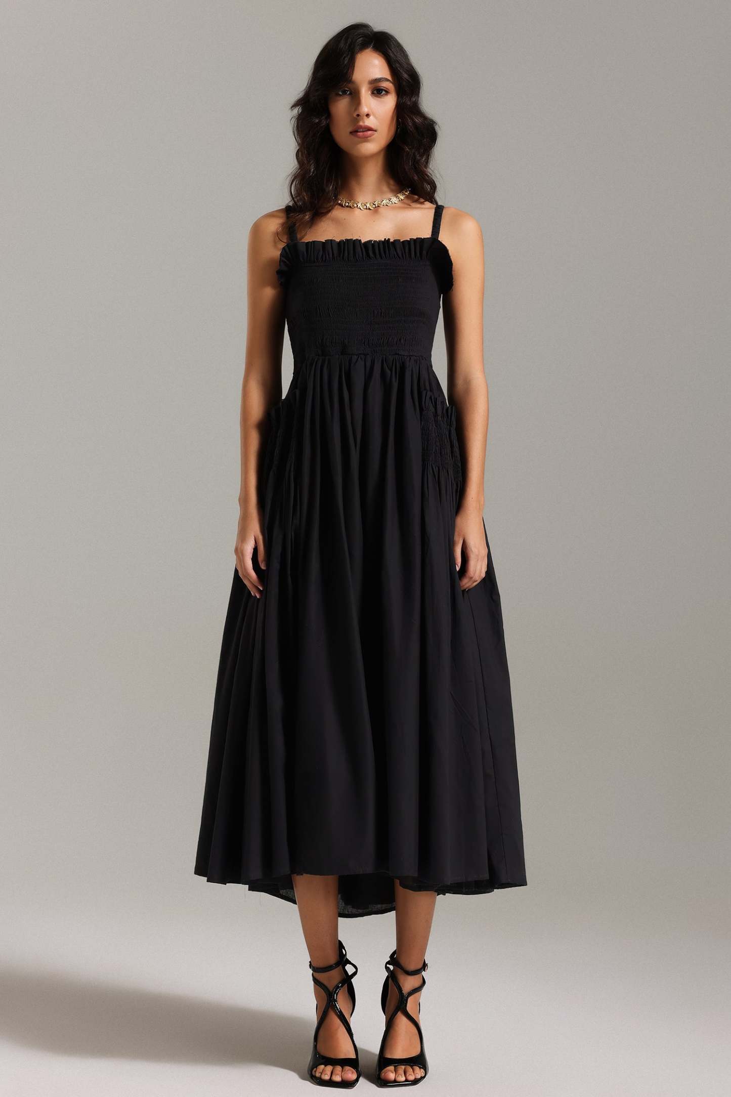 Saha Straps Flounced Midi Dress