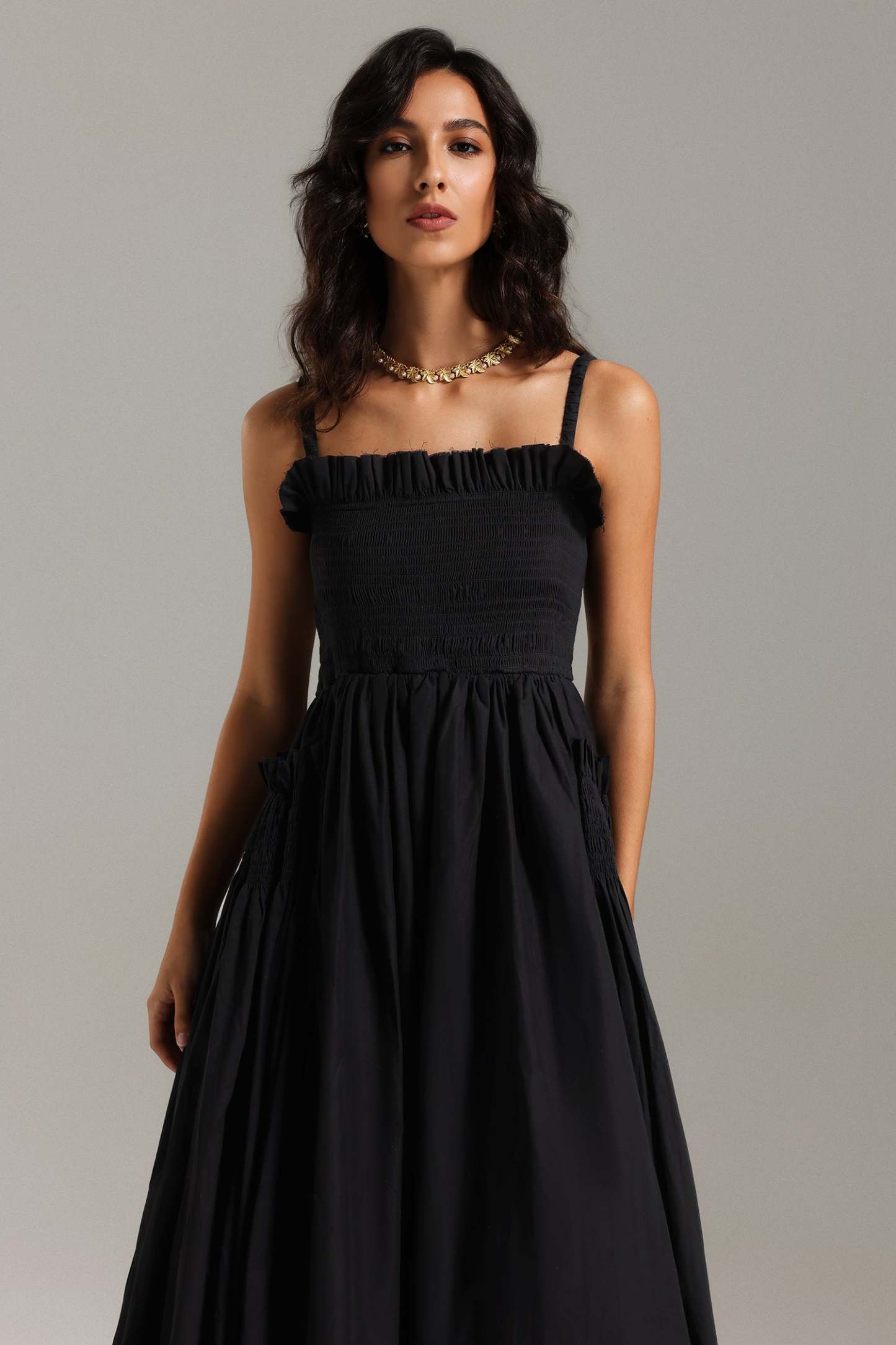 Saha Straps Flounced Midi Dress