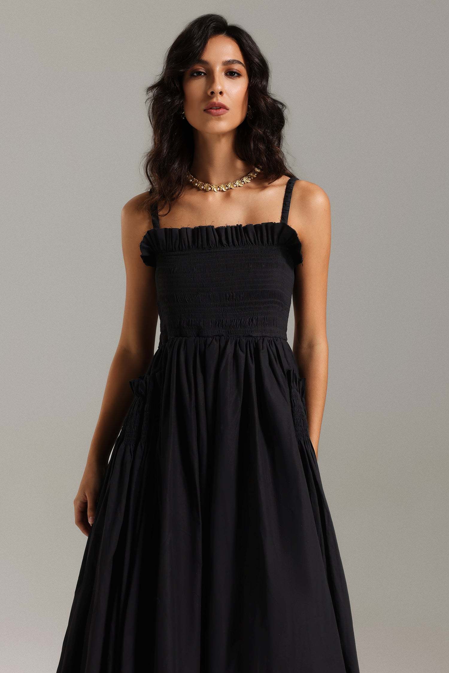 Saha Straps Flounced Midi Dress