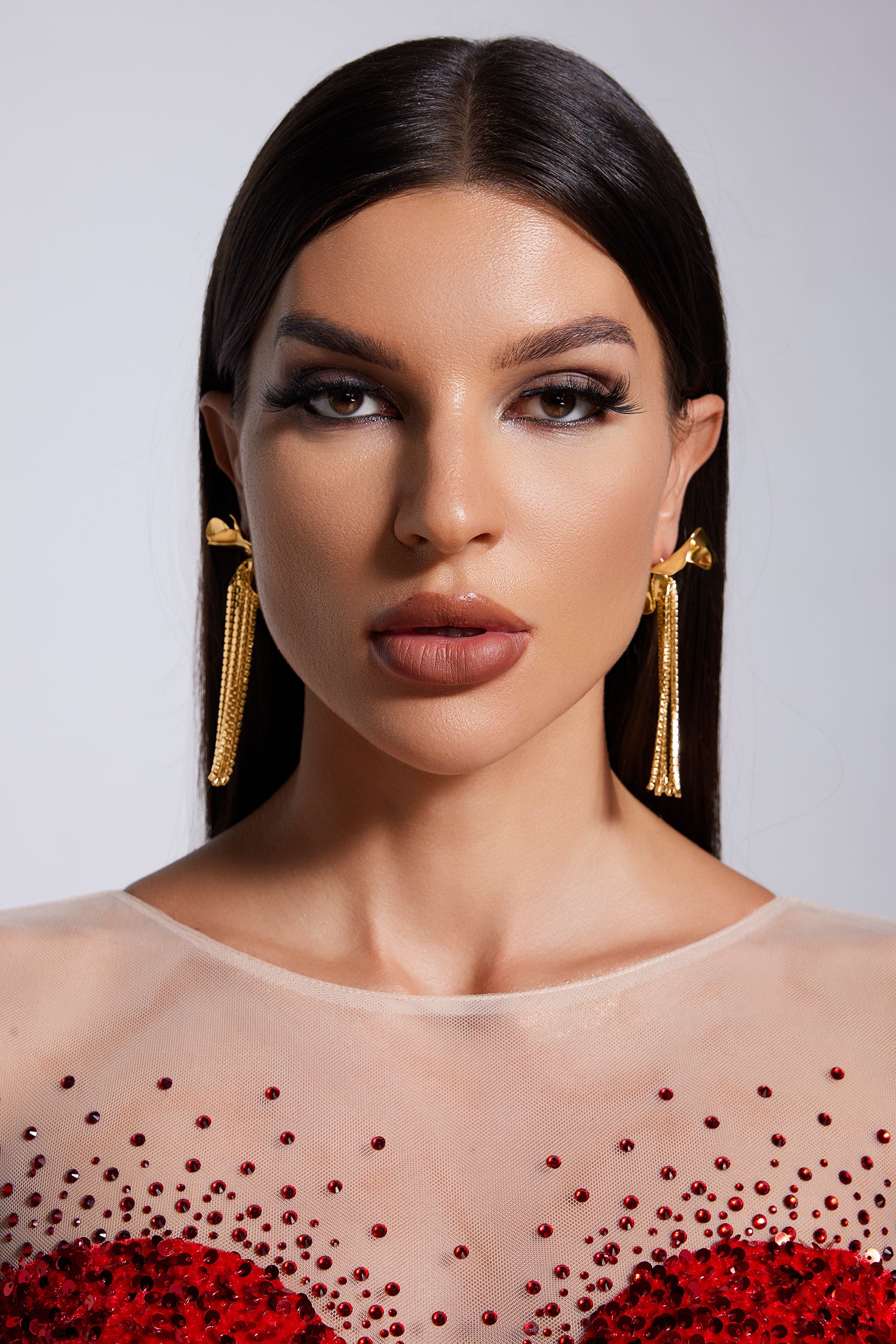 Saniyah Metallic Flower Diamante Fringe Earrings