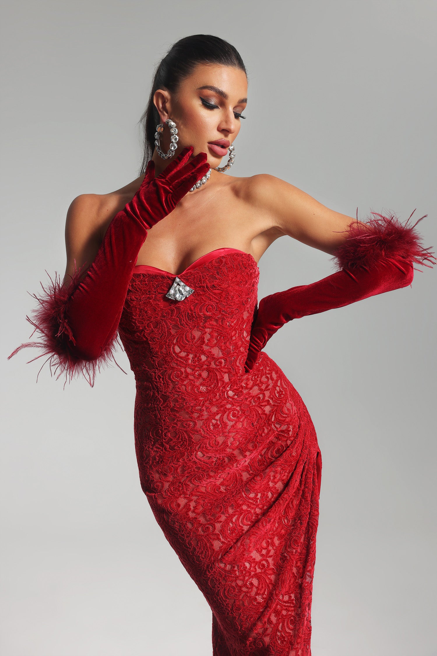Saskia Velvet Lace Diamante Dress