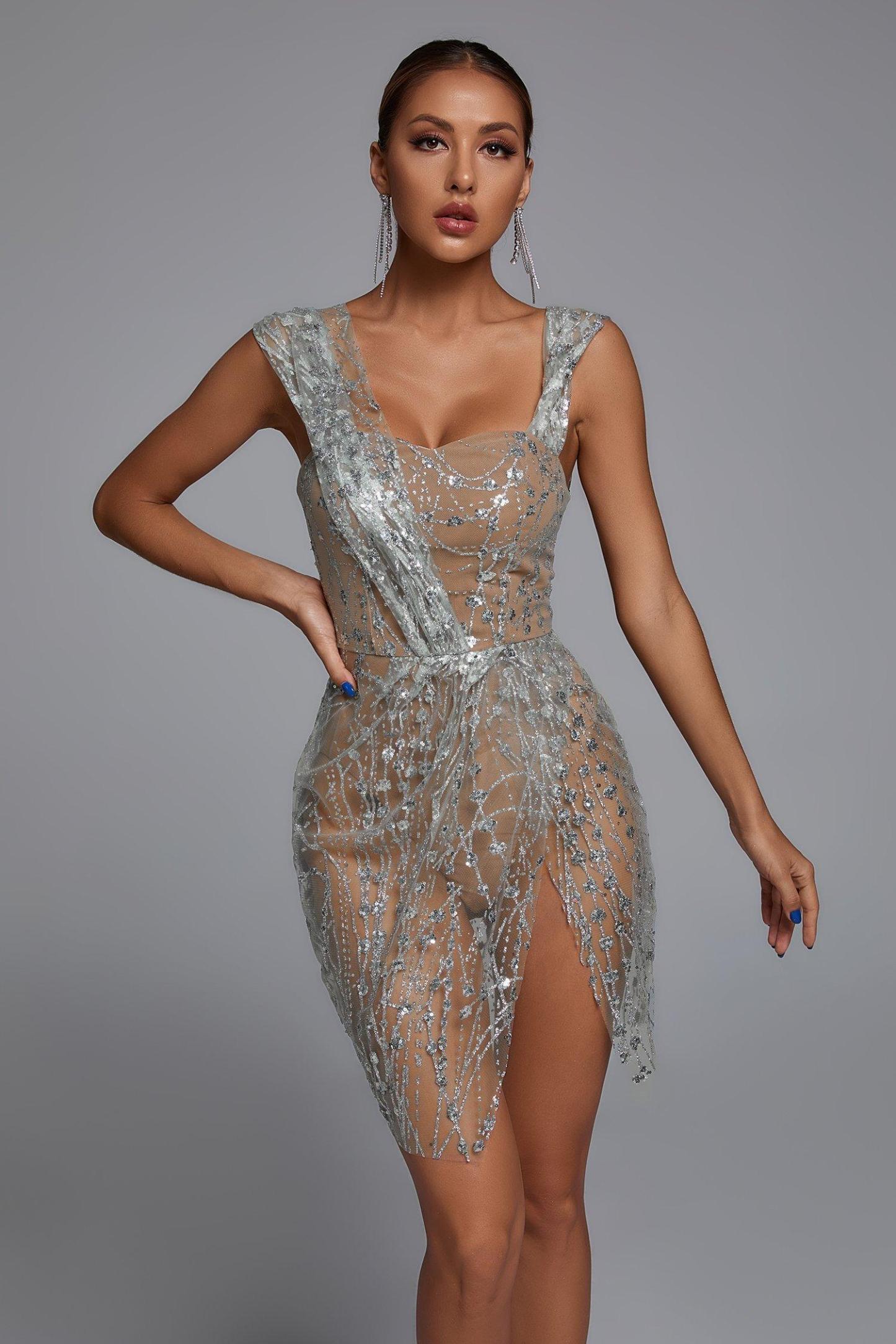 Gold glitter 2025 mesh dress