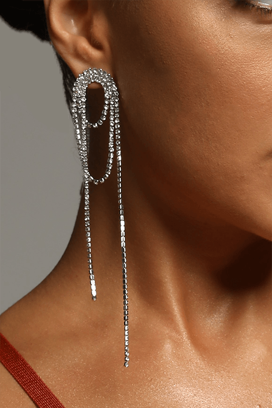 Silver Diamante Tassel Earrings - Bellabarnett