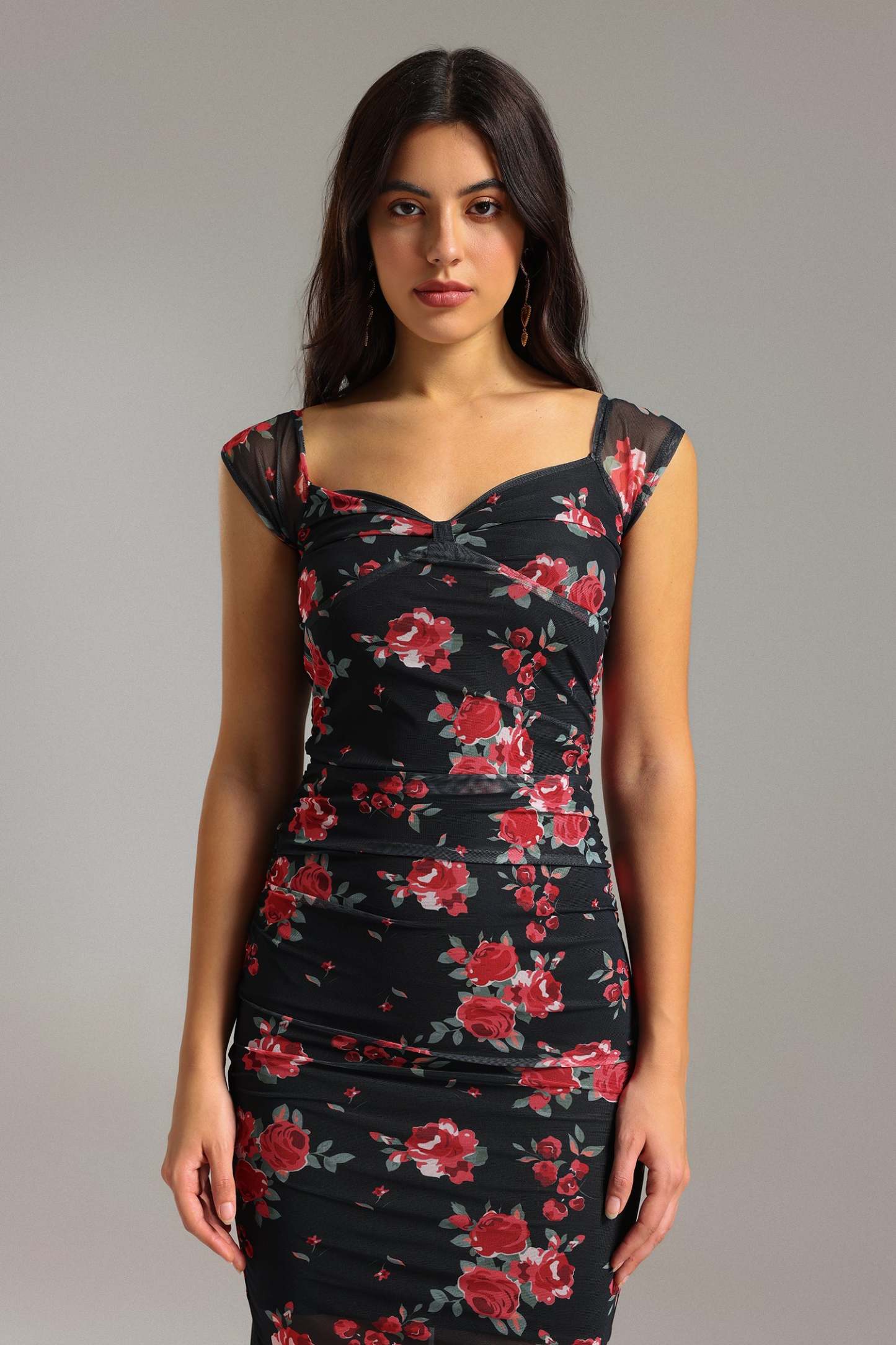 Soren Ruched Print Mesh Dress