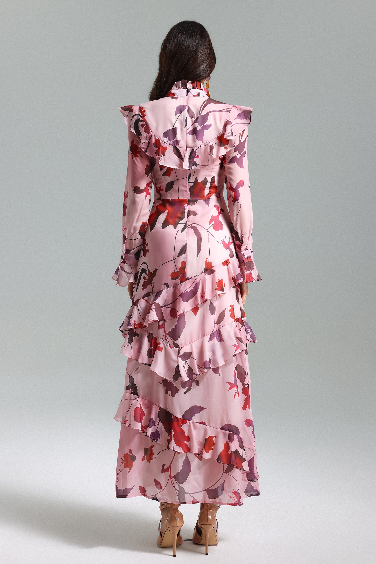 Steffi Flower Pinted Ruffled Maxi Dress