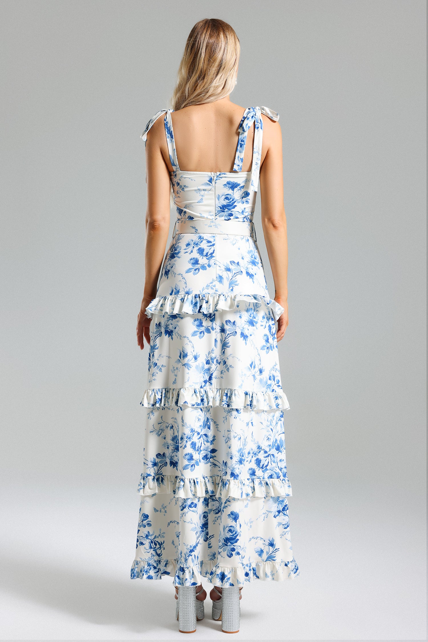 Sydnie Flower Print Ruffled Slit Maxi Dress