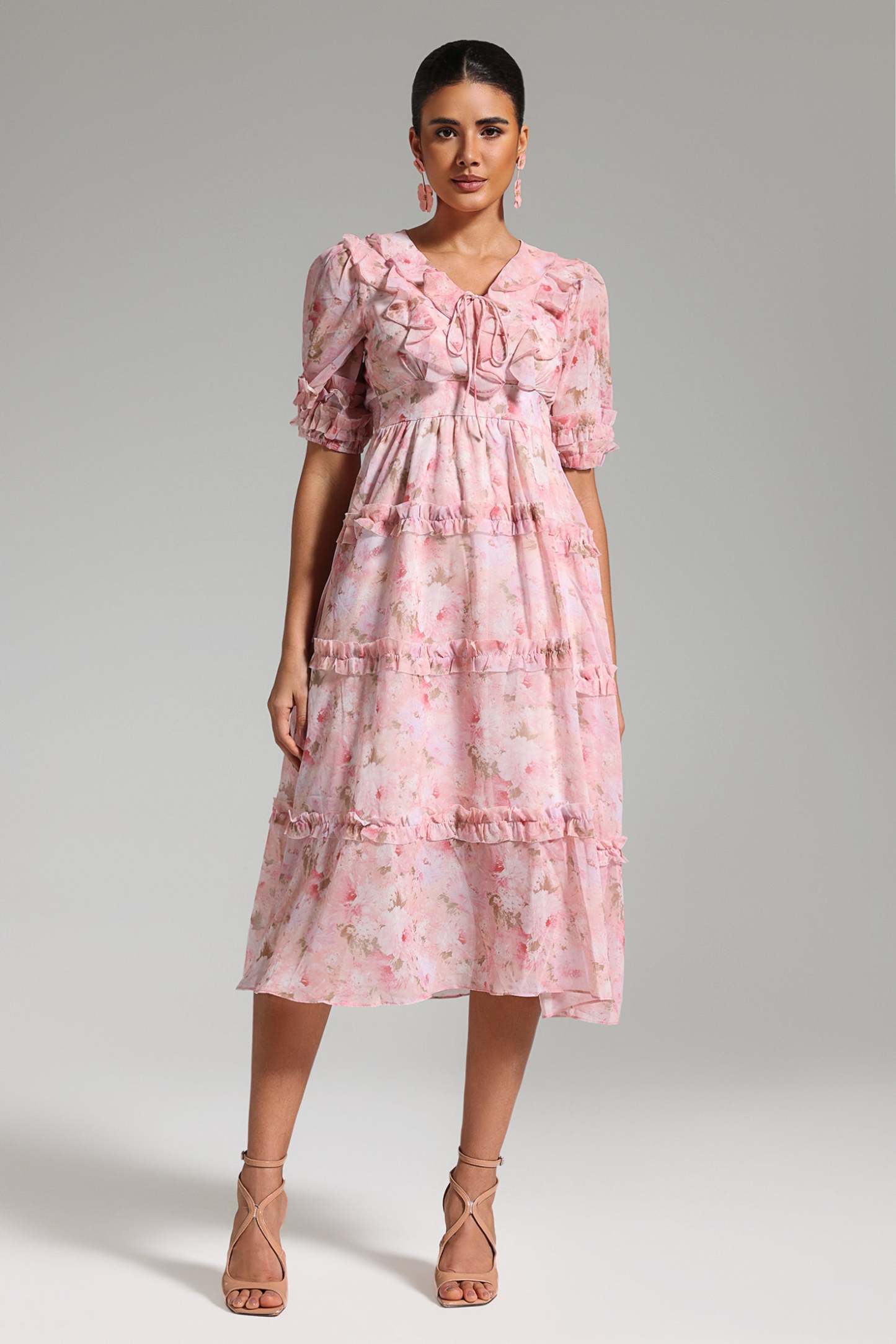 Tanya Puff Sleeves Floral Midi Dress