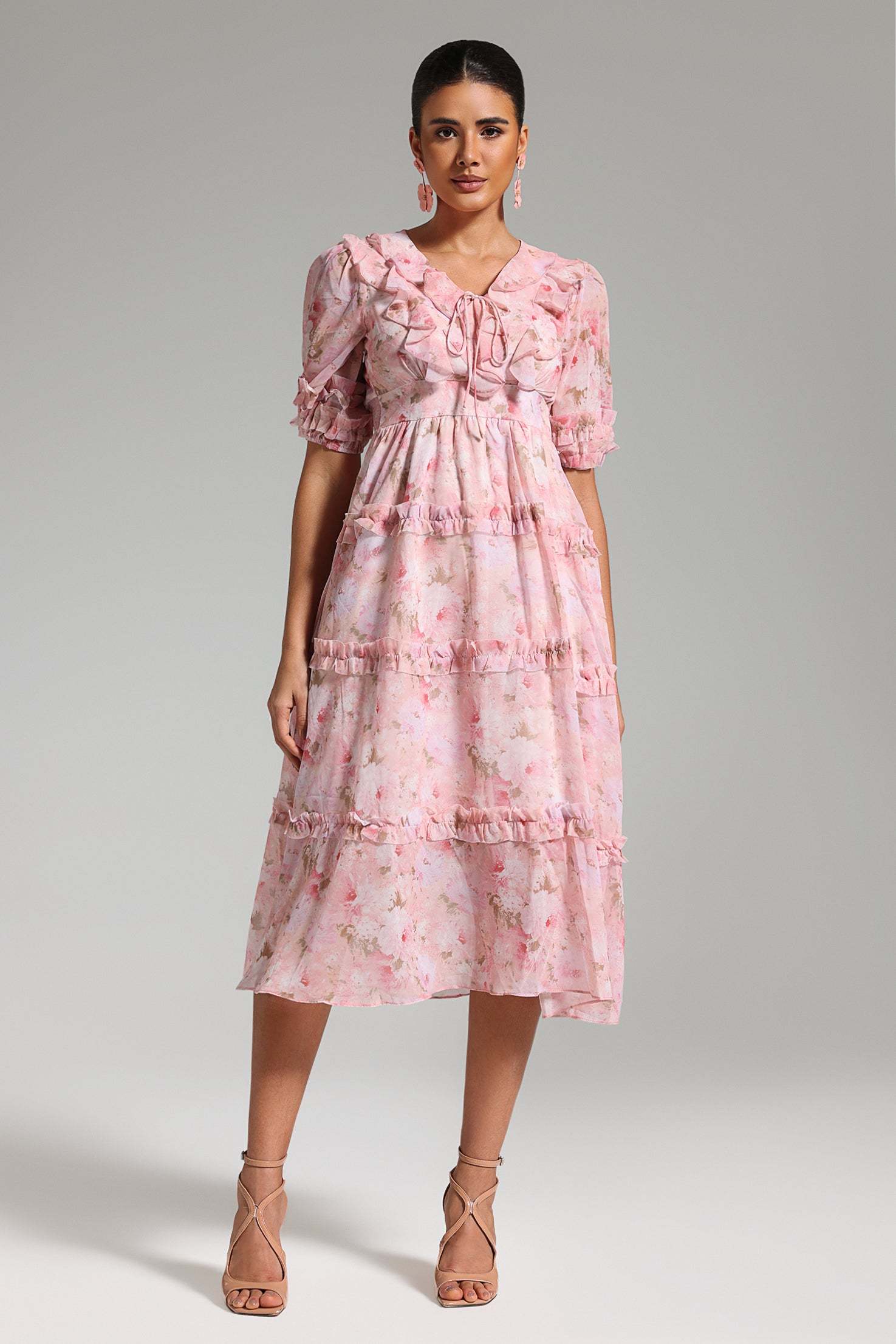 Tanya Puff Sleeves Floral Midi Dress