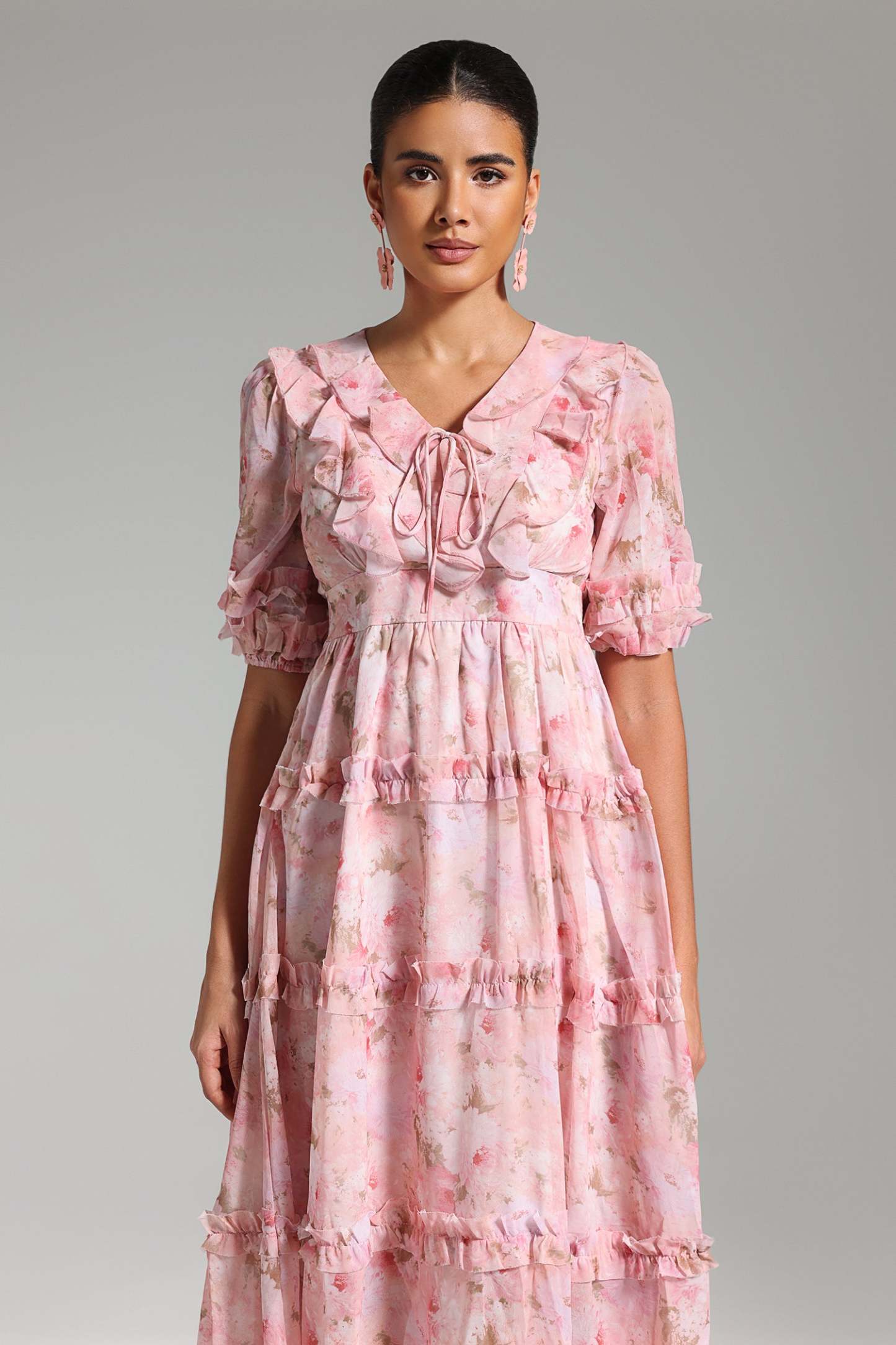 Tanya Puff Sleeves Floral Midi Dress