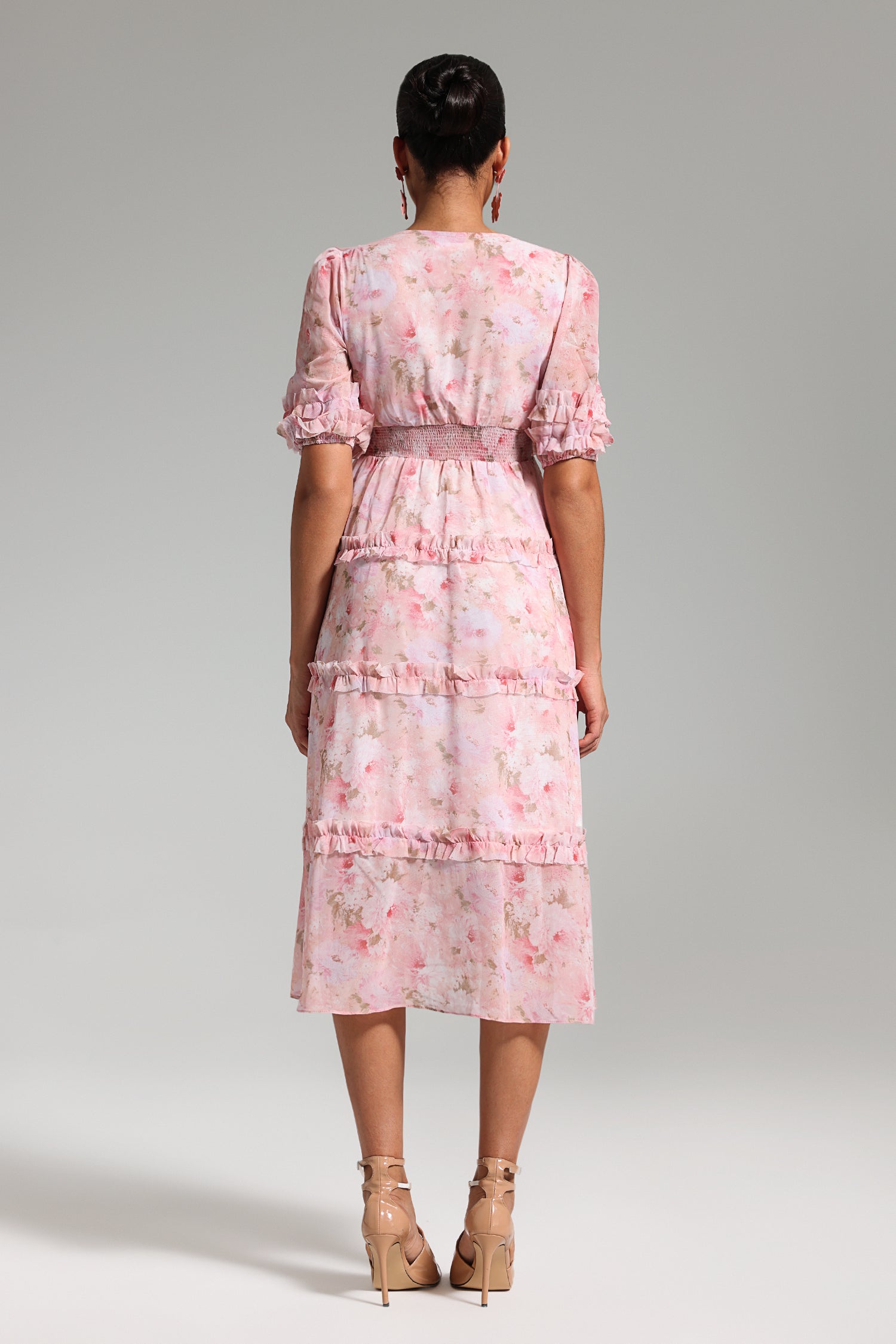 Tanya Puff Sleeves Floral Midi Dress