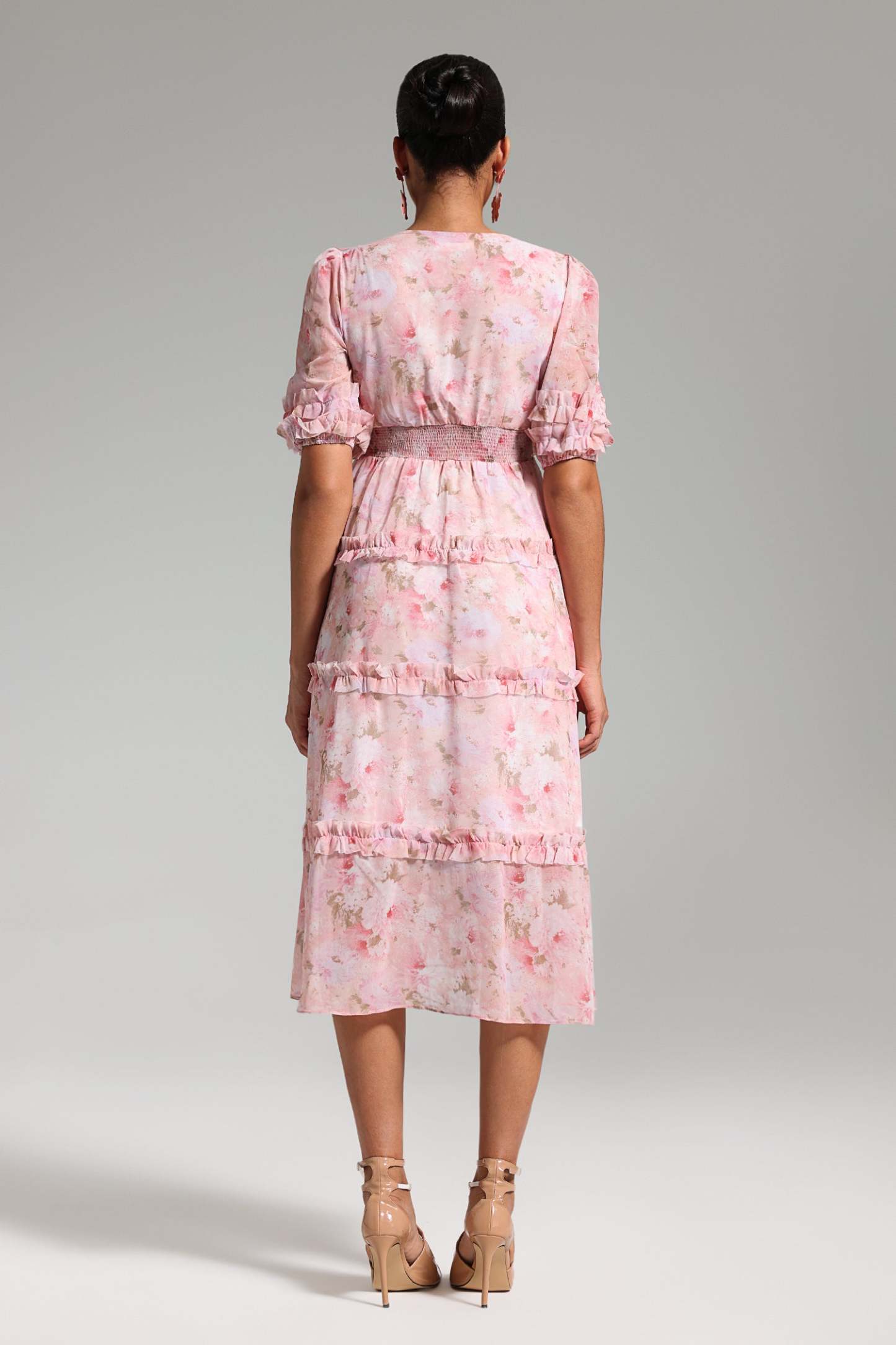 Tanya Puff Sleeves Floral Midi Dress